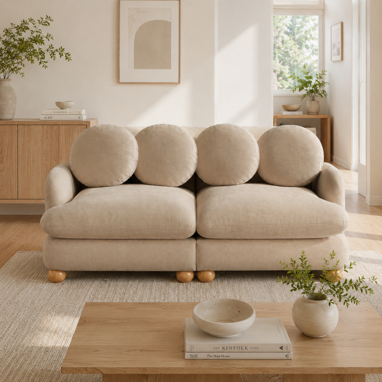 Montclair 68" Modular Chenille Cloud Loveseat Sofa with 4 Round Back Pillows