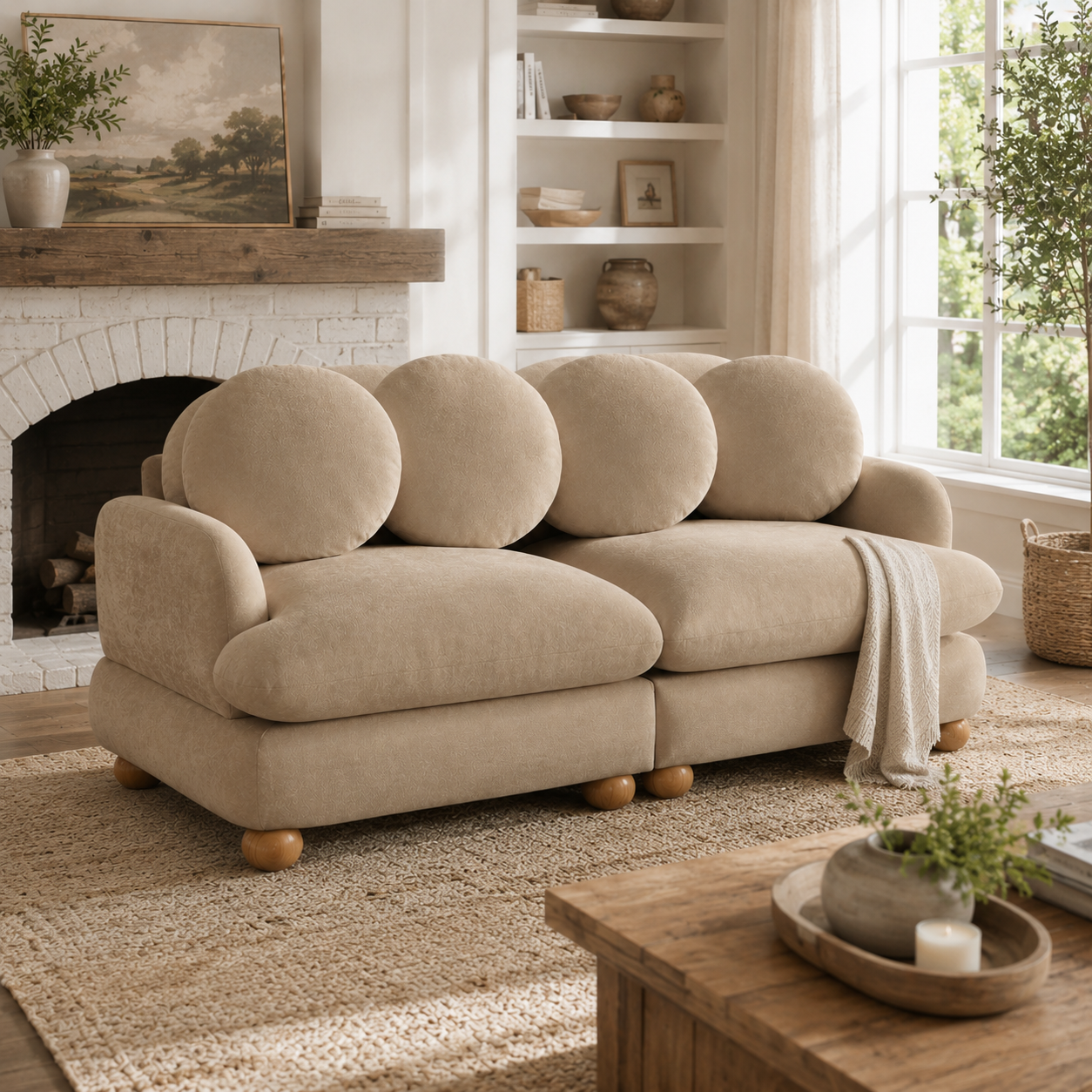 Montclair 68" Modular Chenille Cloud Loveseat Sofa with 4 Round Back Pillows