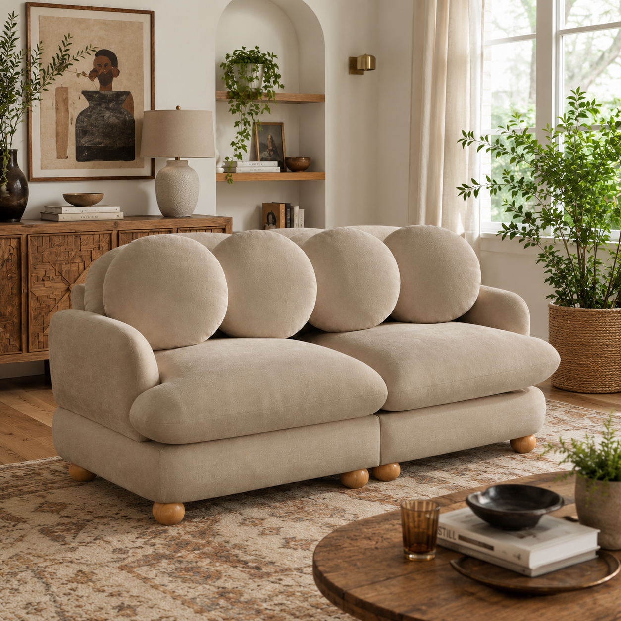 Montclair 68" Modular Chenille Cloud Loveseat Sofa with 4 Round Back Pillows