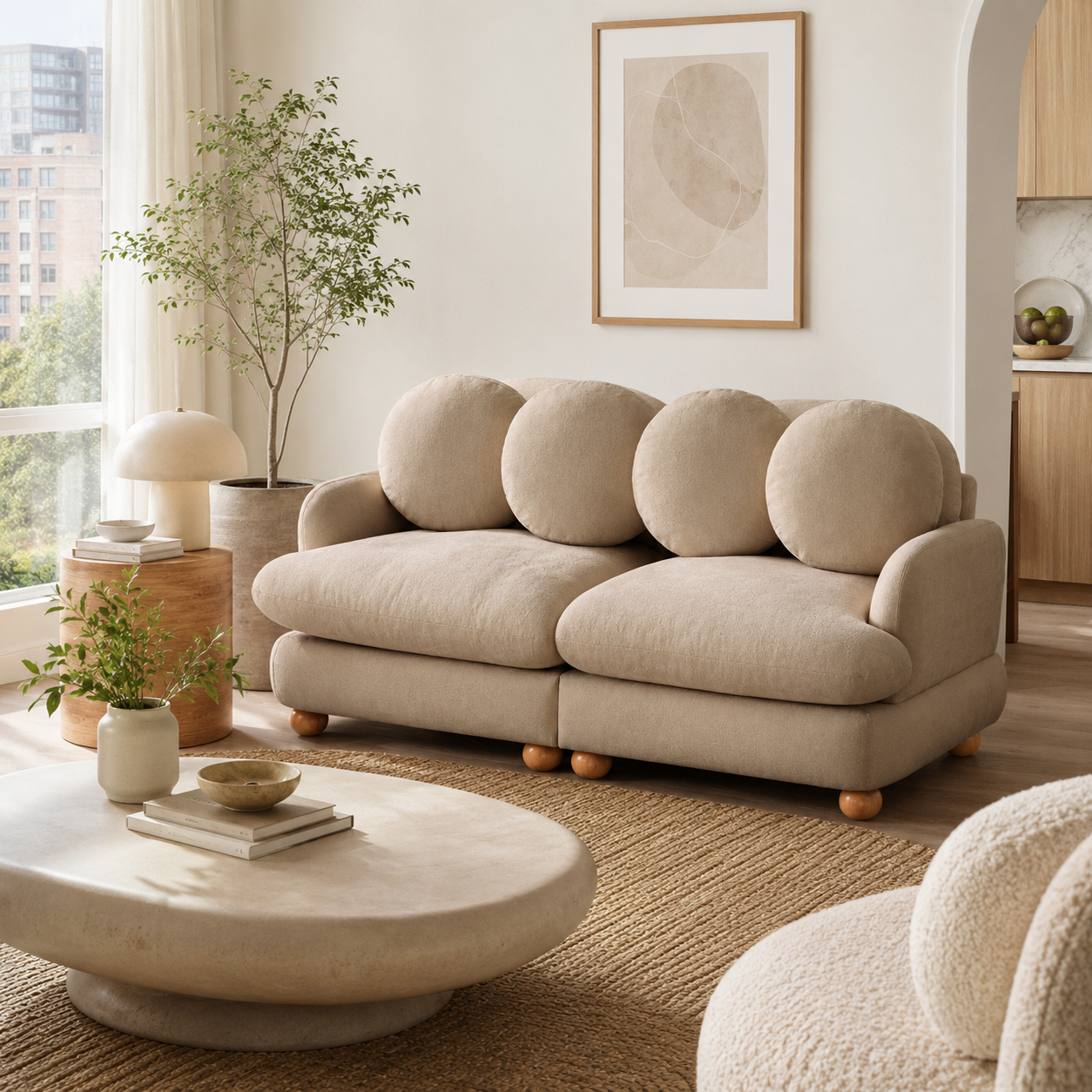 Montclair 68" Modular Chenille Cloud Loveseat Sofa with 4 Round Back Pillows
