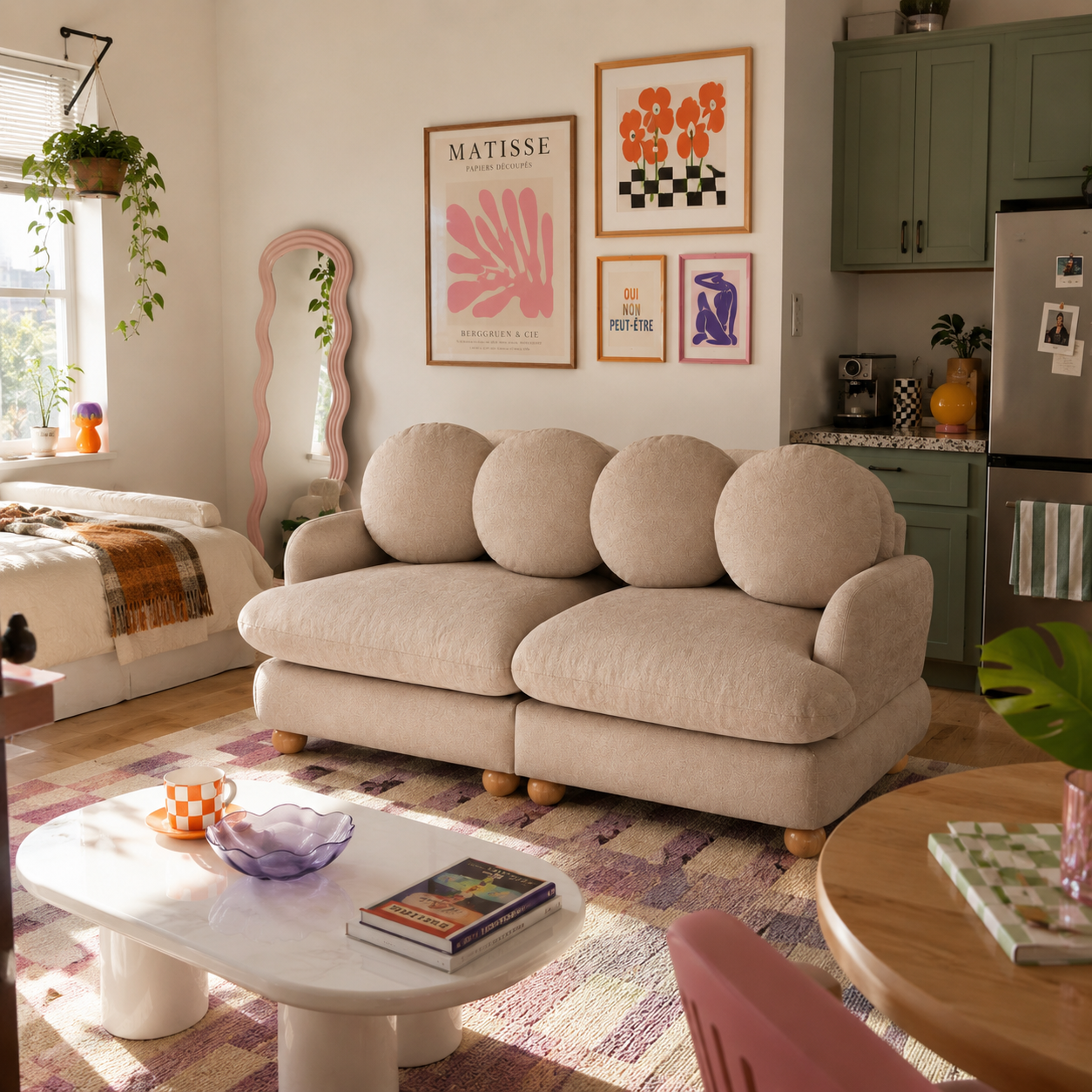 Montclair 68" Modular Chenille Cloud Loveseat Sofa with 4 Round Back Pillows