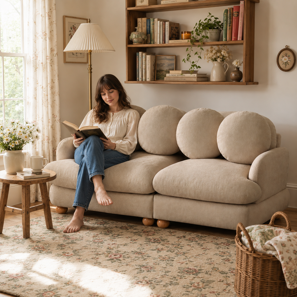 Montclair 68" Modular Chenille Cloud Loveseat Sofa with 4 Round Back Pillows