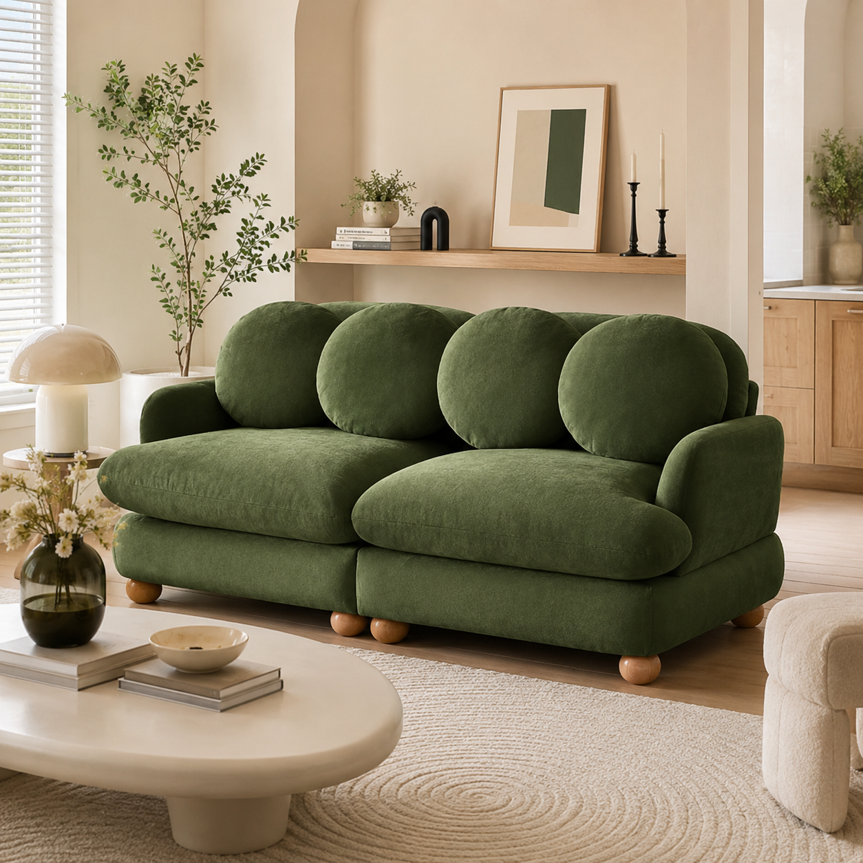Montclair 68" Modular Chenille Cloud Loveseat Sofa with 4 Round Back Pillows
