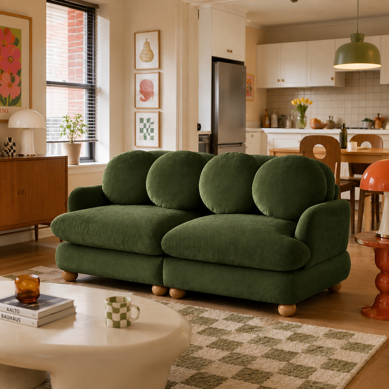 Montclair 68" Modular Chenille Cloud Loveseat Sofa with 4 Round Back Pillows