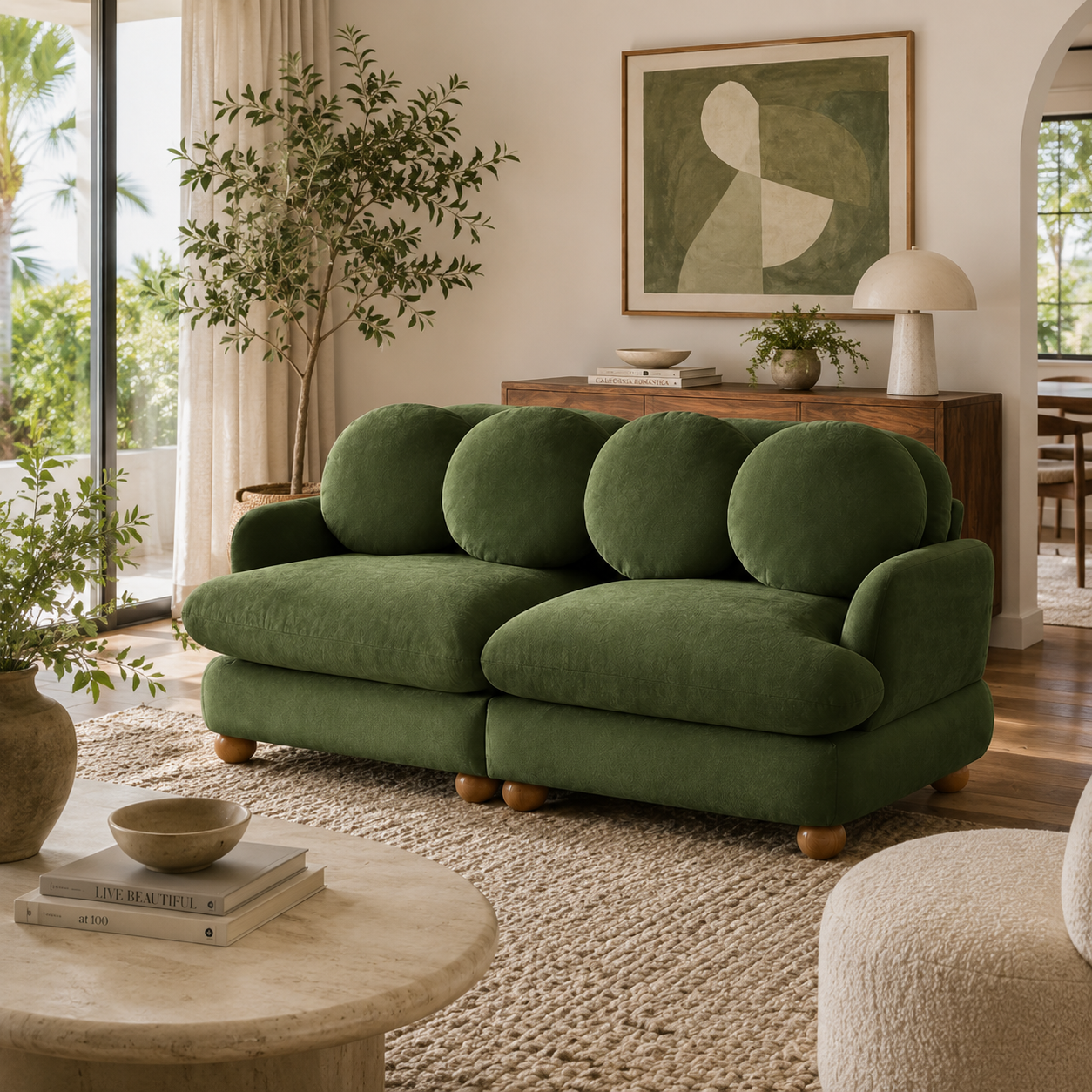 Montclair 68" Modular Chenille Cloud Loveseat Sofa with 4 Round Back Pillows