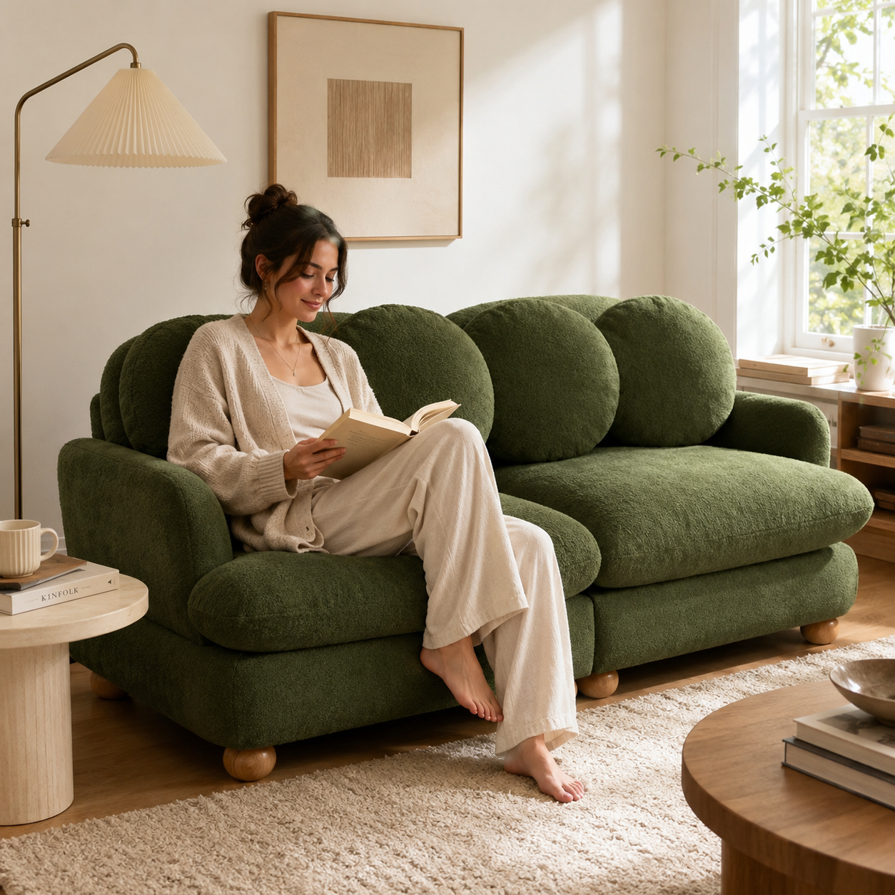 Montclair 68" Modular Chenille Cloud Loveseat Sofa with 4 Round Back Pillows