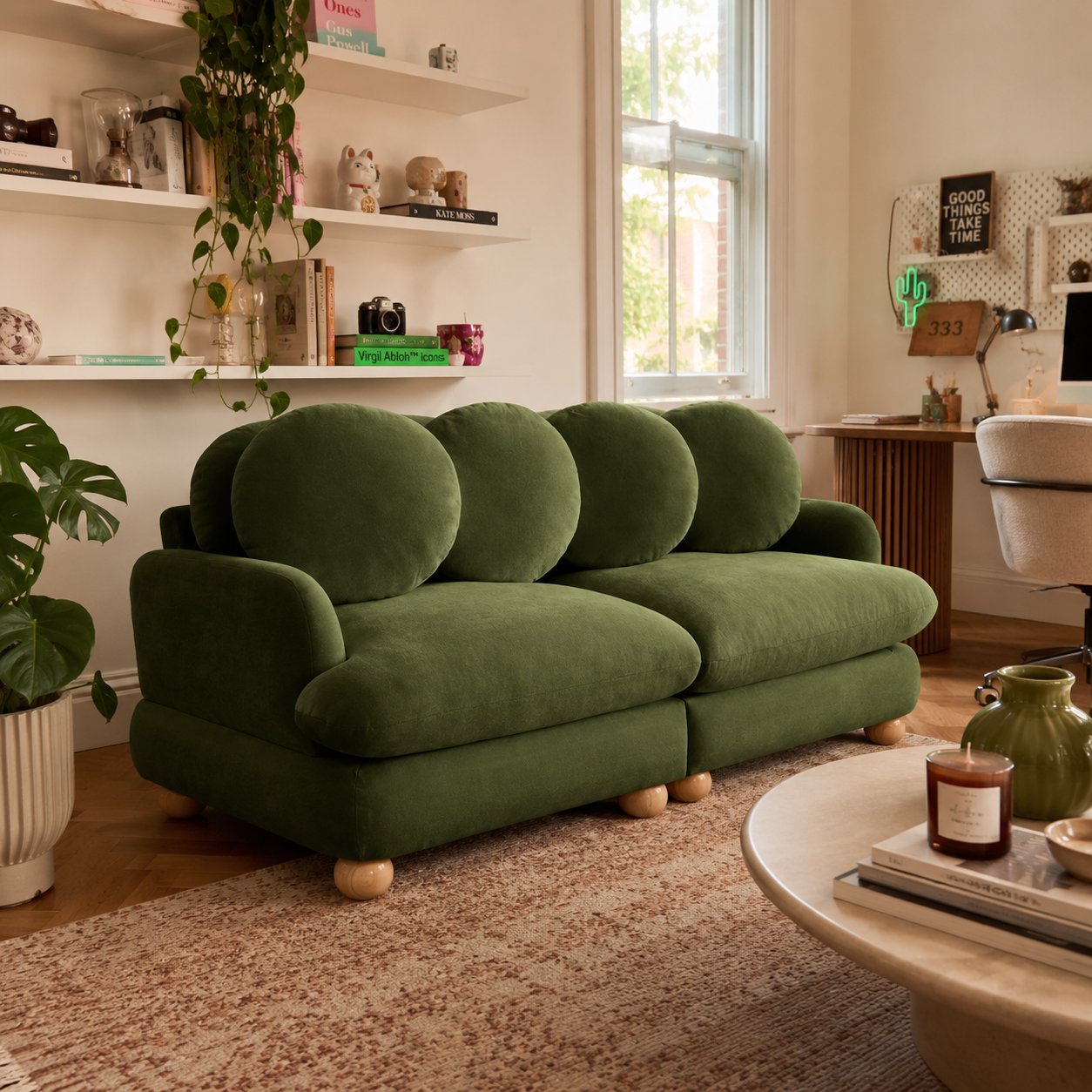 Montclair 68" Modular Chenille Cloud Loveseat Sofa with 4 Round Back Pillows