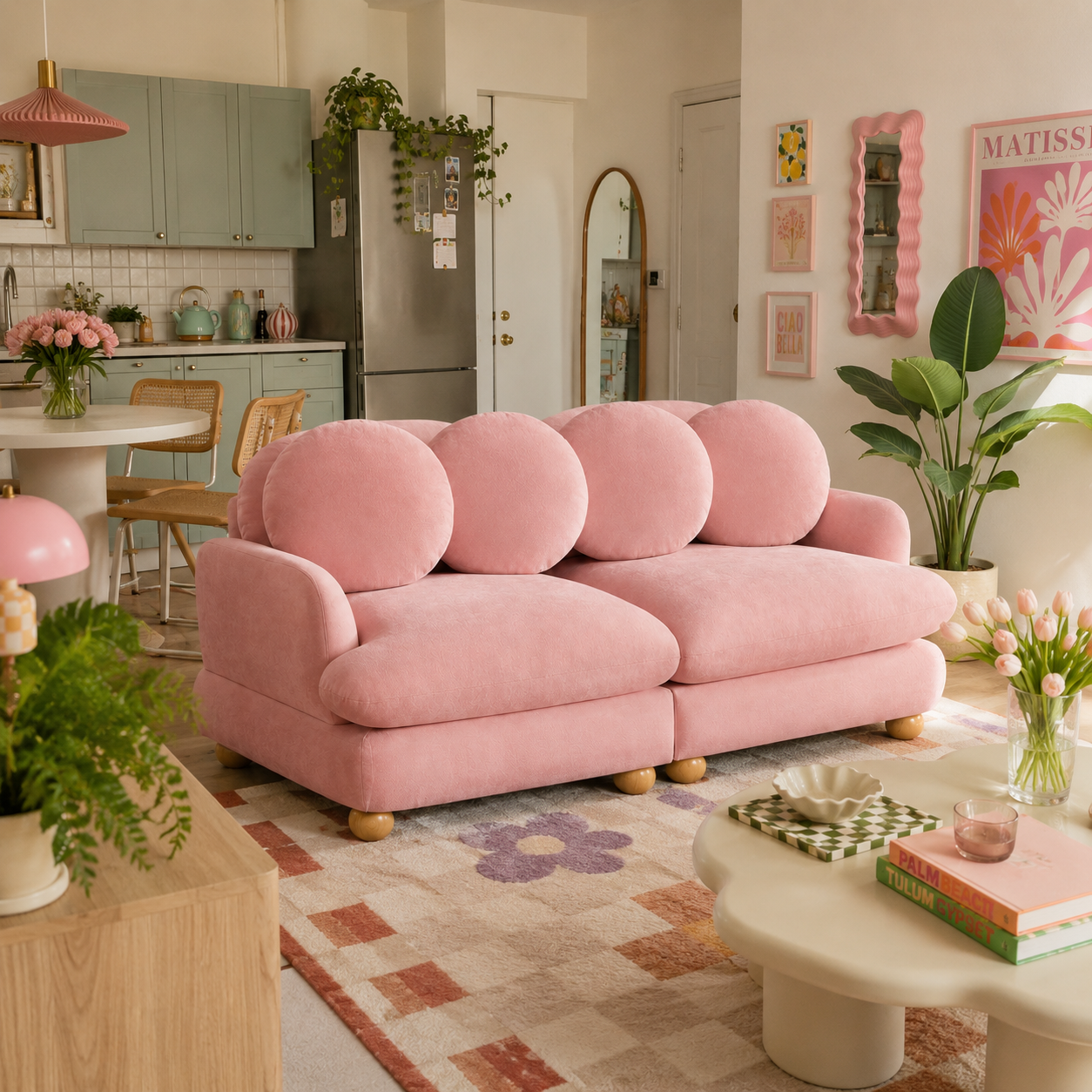 Montclair 68" Modular Chenille Cloud Loveseat Sofa with 4 Round Back Pillows