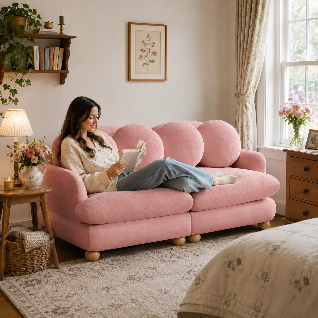Montclair 68" Modular Chenille Cloud Loveseat Sofa with 4 Round Back Pillows