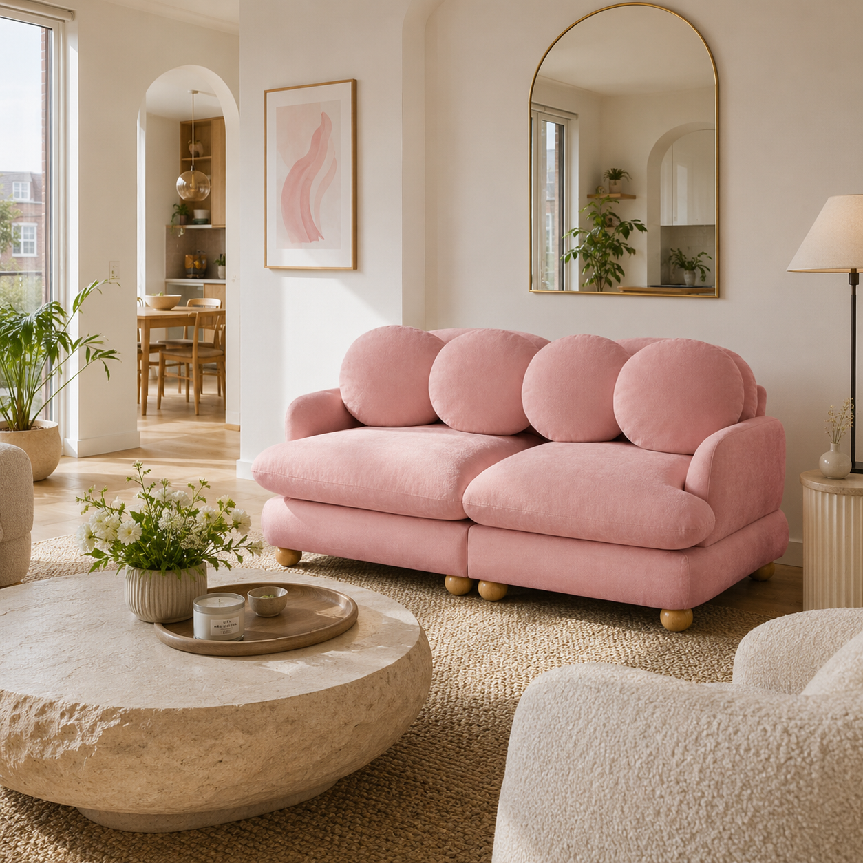 Montclair 68" Modular Chenille Cloud Loveseat Sofa with 4 Round Back Pillows
