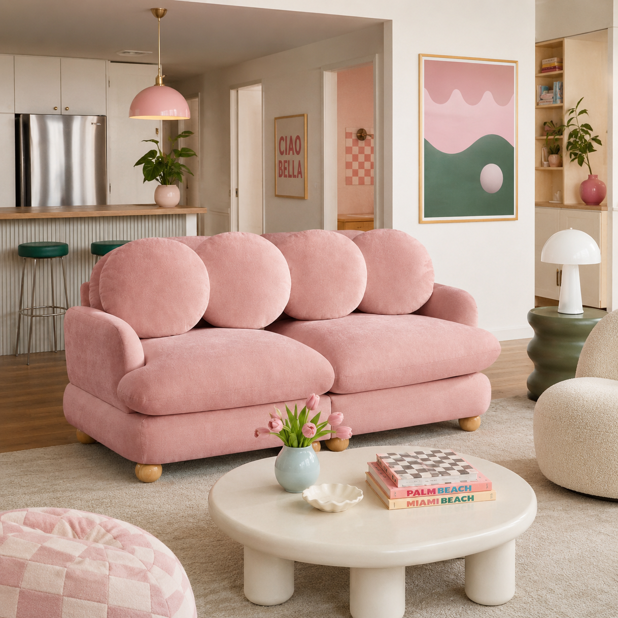 Montclair 68" Modular Chenille Cloud Loveseat Sofa with 4 Round Back Pillows