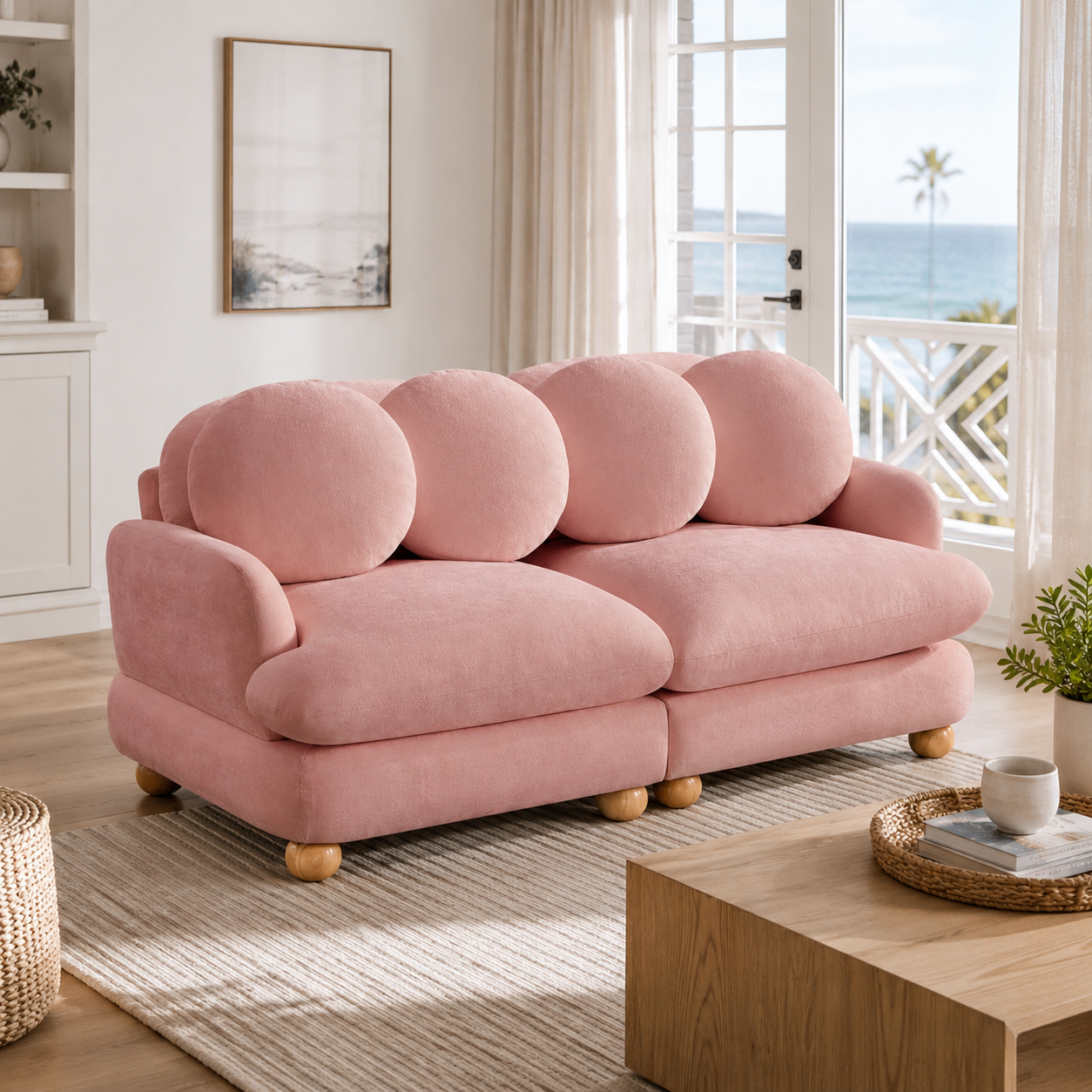 Montclair 68" Modular Chenille Cloud Loveseat Sofa with 4 Round Back Pillows