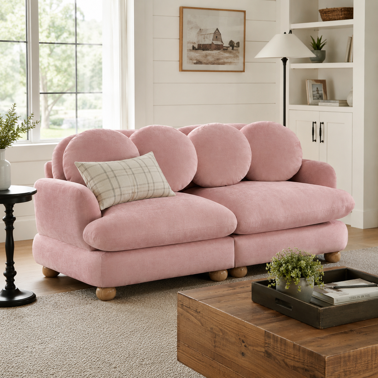 Montclair 68" Modular Chenille Cloud Loveseat Sofa with 4 Round Back Pillows