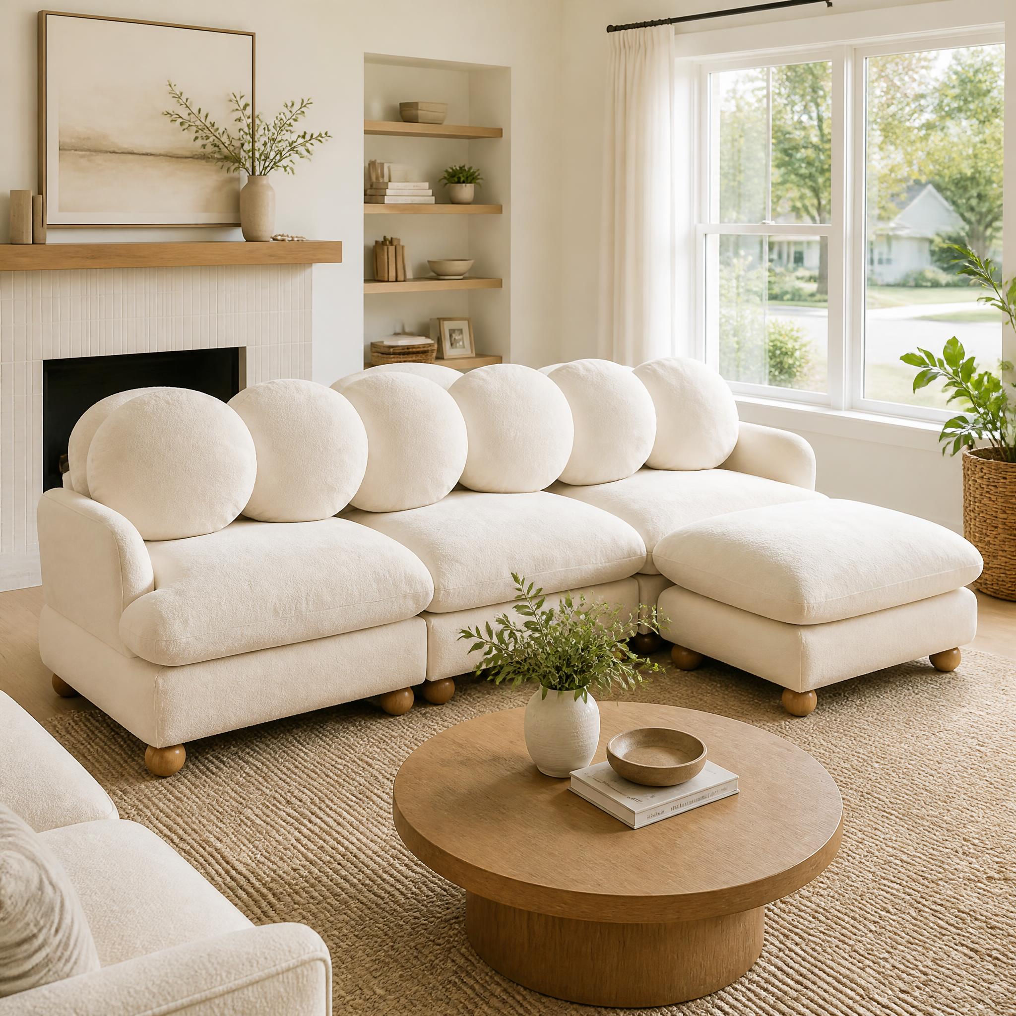 Montclair 95" Modular L-Shaped Chenille Sectional Sofa with Ottoman