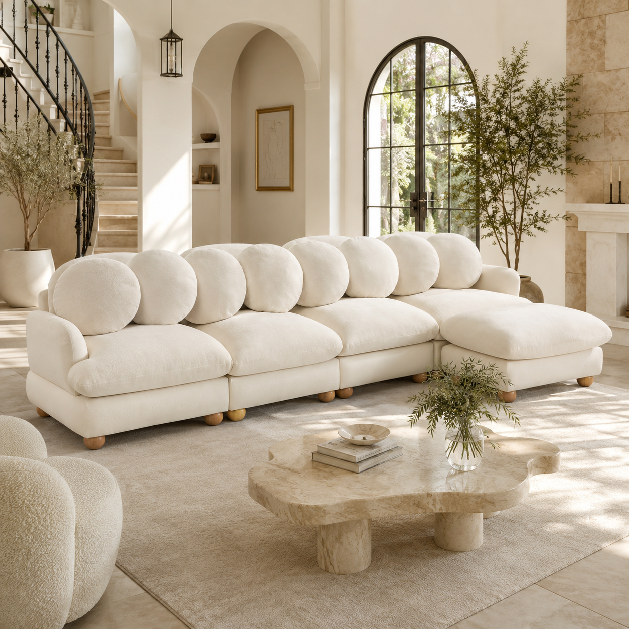 Montclair 123" Modular L-Shaped Chenille Sectional Sofa with Ottoman