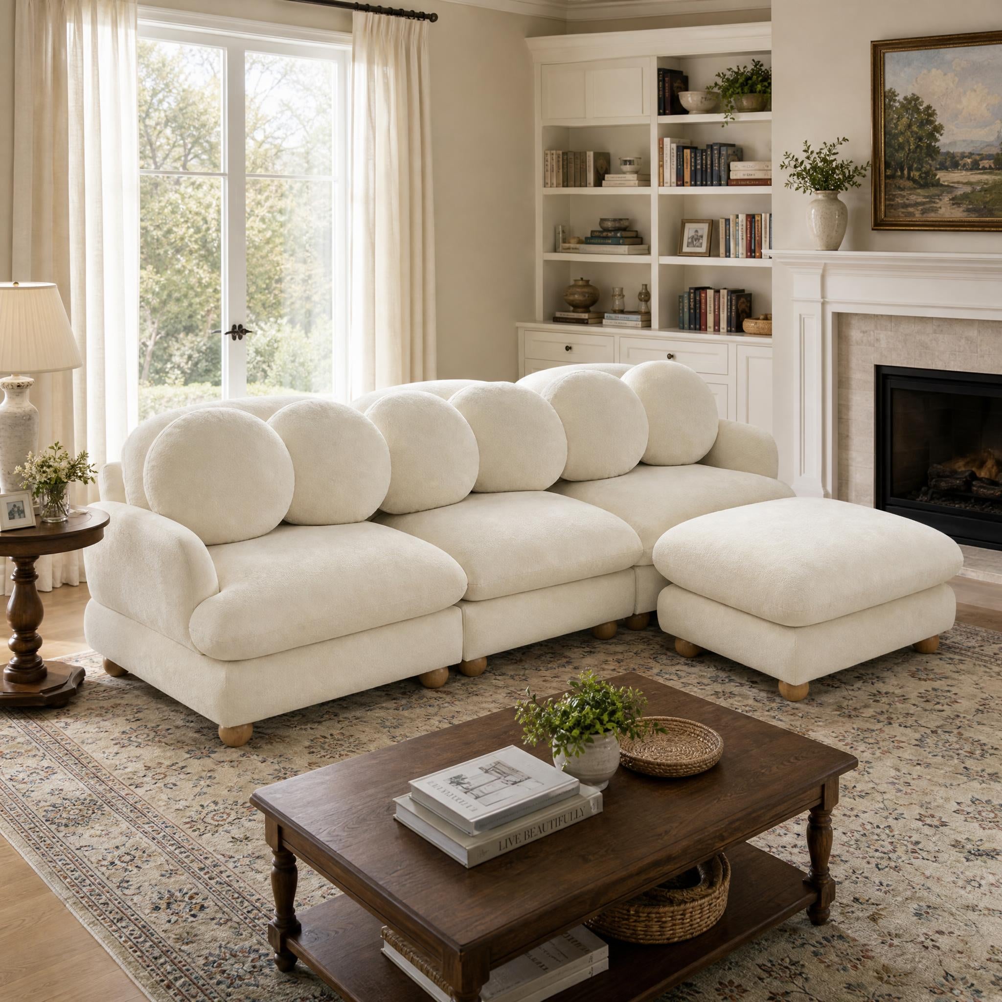Montclair 95" Modular L-Shaped Chenille Sectional Sofa with Ottoman