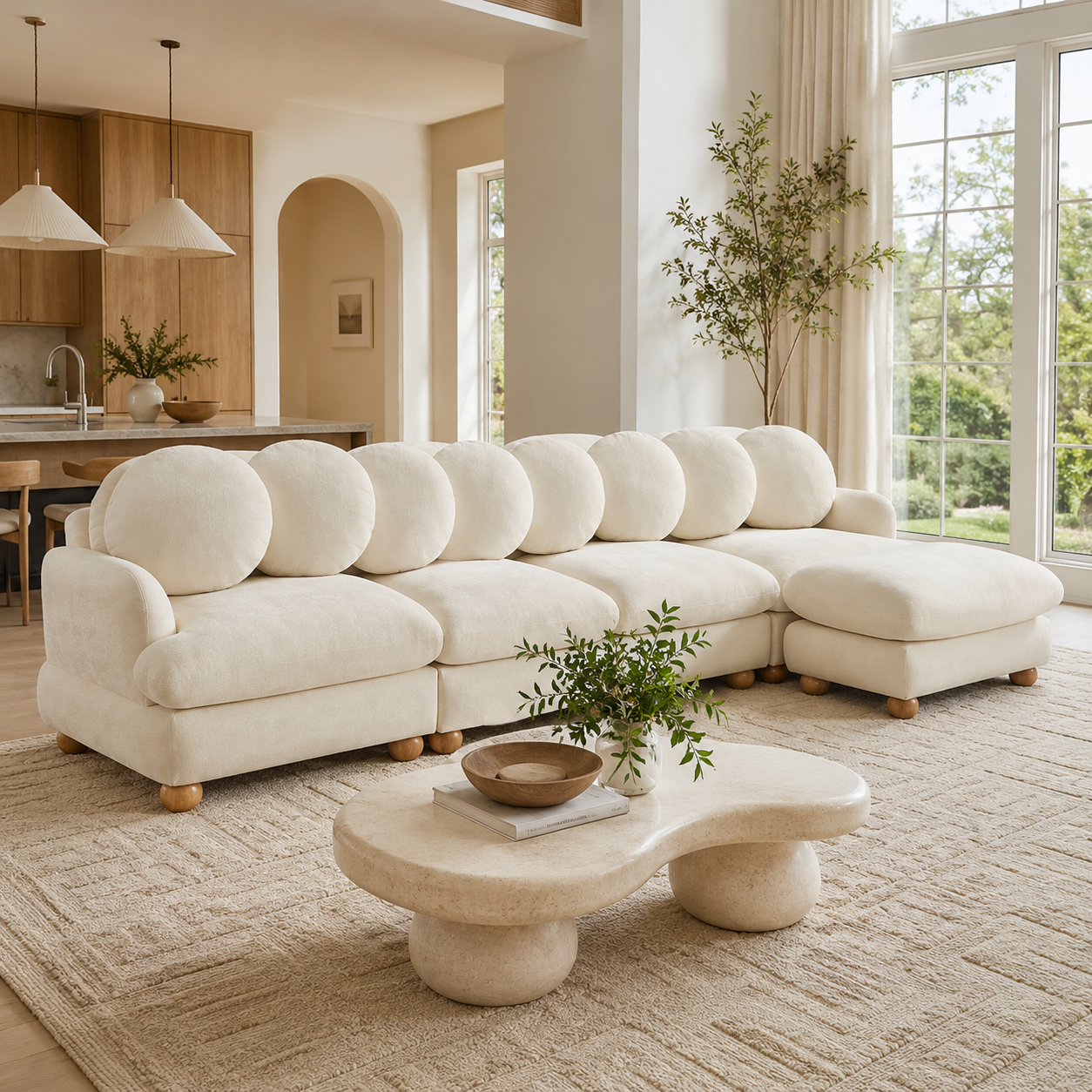 Montclair 123" Modular L-Shaped Chenille Sectional Sofa with Ottoman