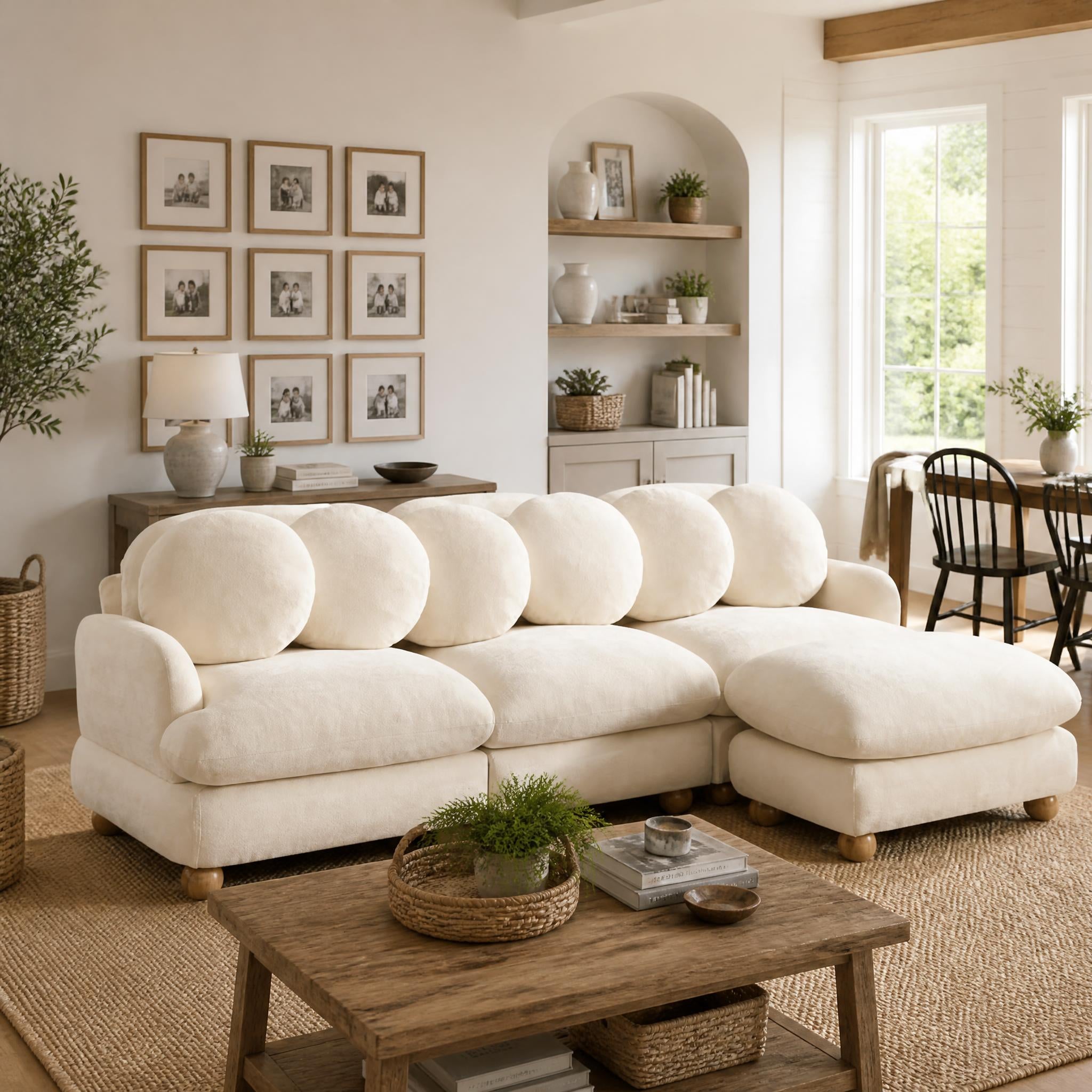 Montclair 95" Modular L-Shaped Chenille Sectional Sofa with Ottoman