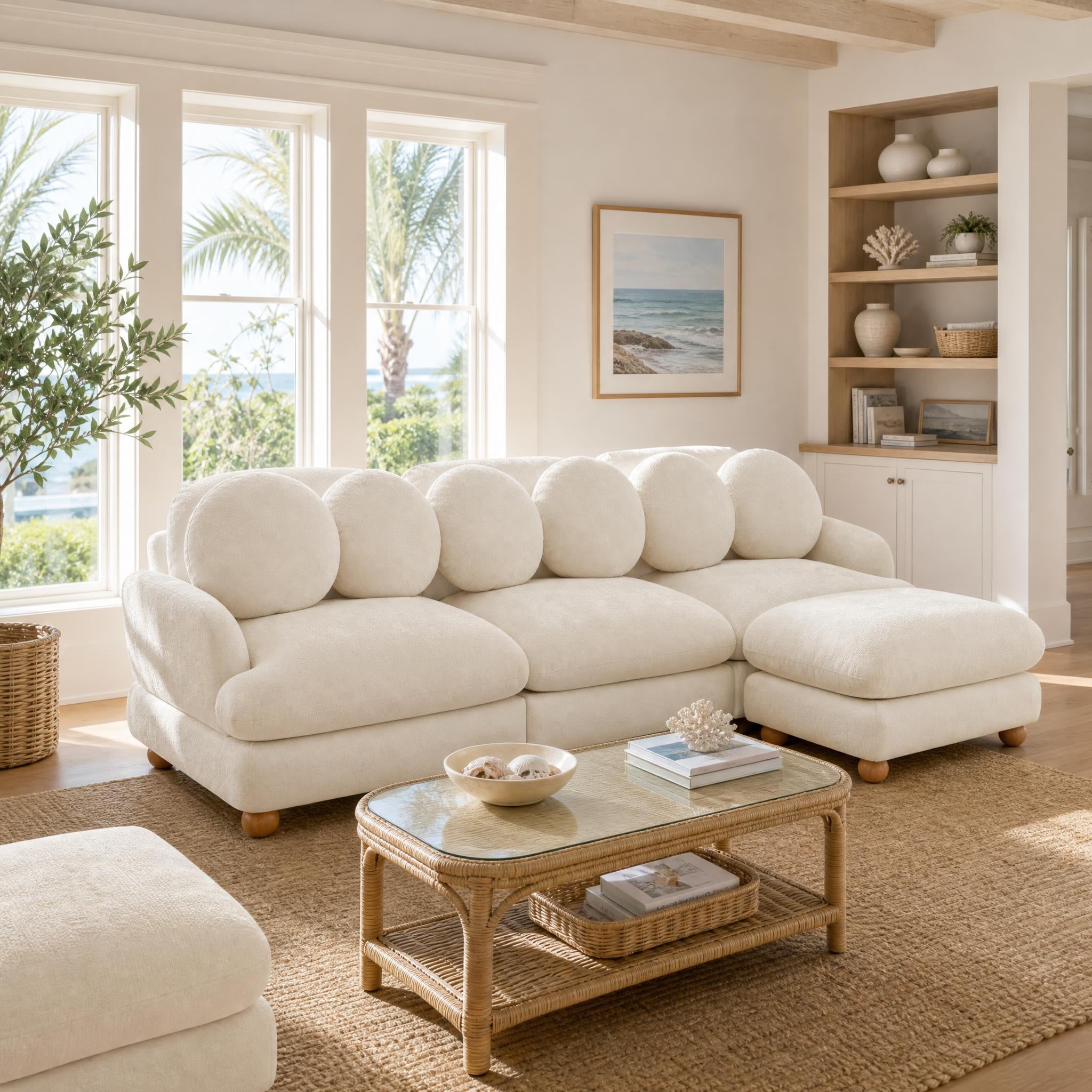 Montclair 95" Modular L-Shaped Chenille Sectional Sofa with Ottoman