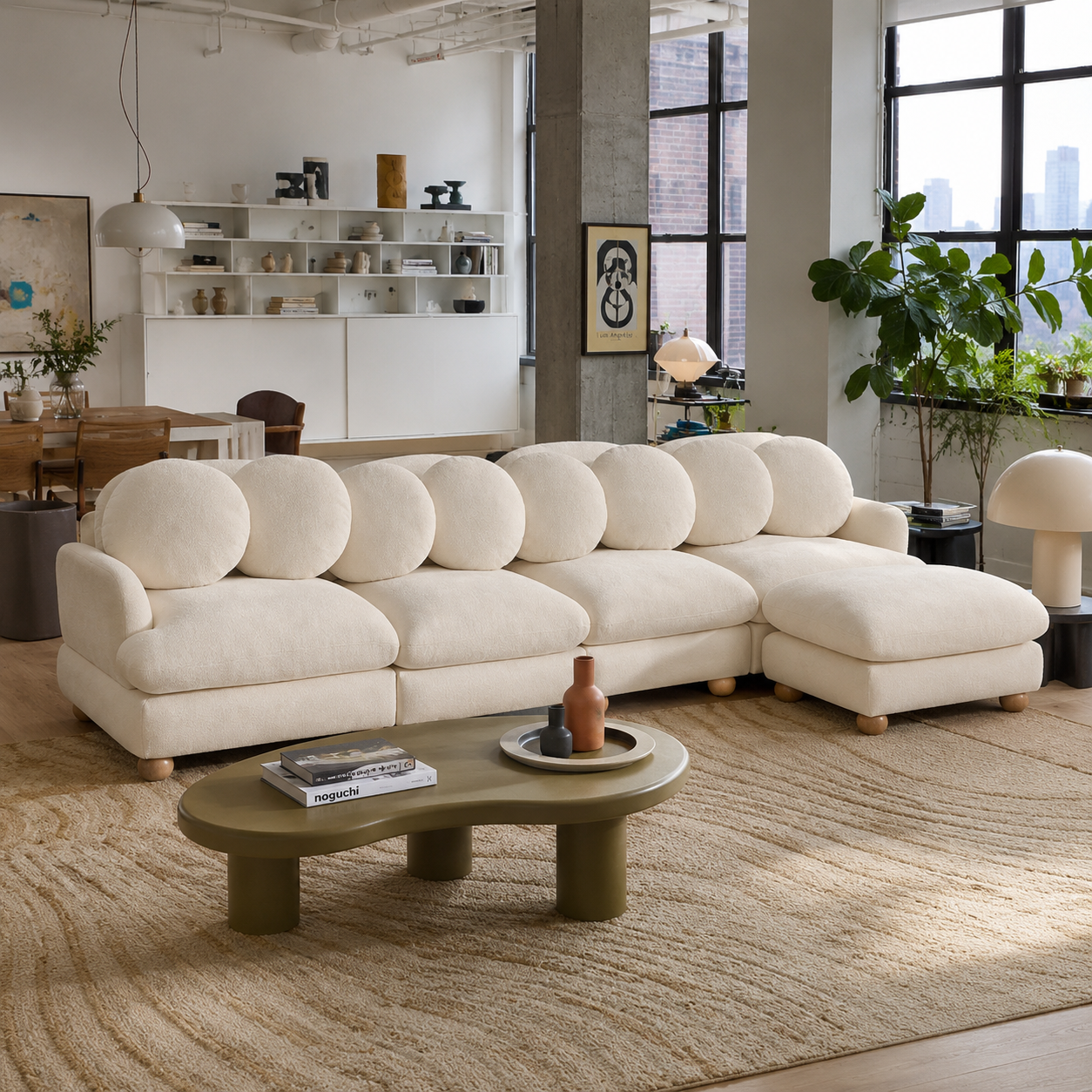 Montclair 123" Modular L-Shaped Chenille Sectional Sofa with Ottoman
