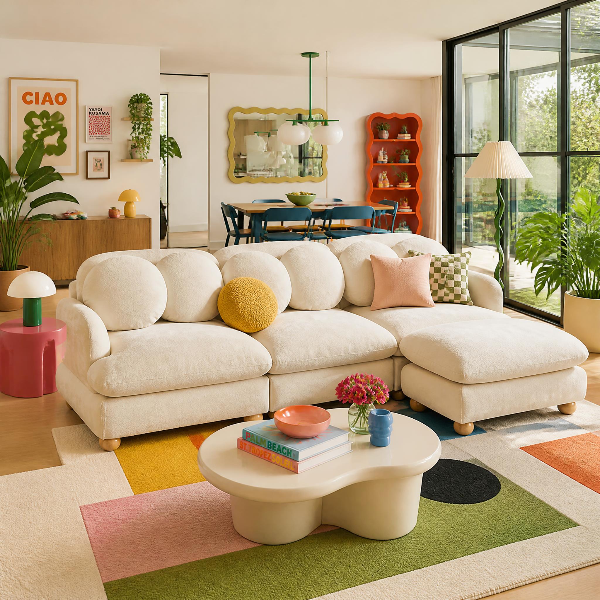 Montclair 95" Modular L-Shaped Chenille Sectional Sofa with Ottoman