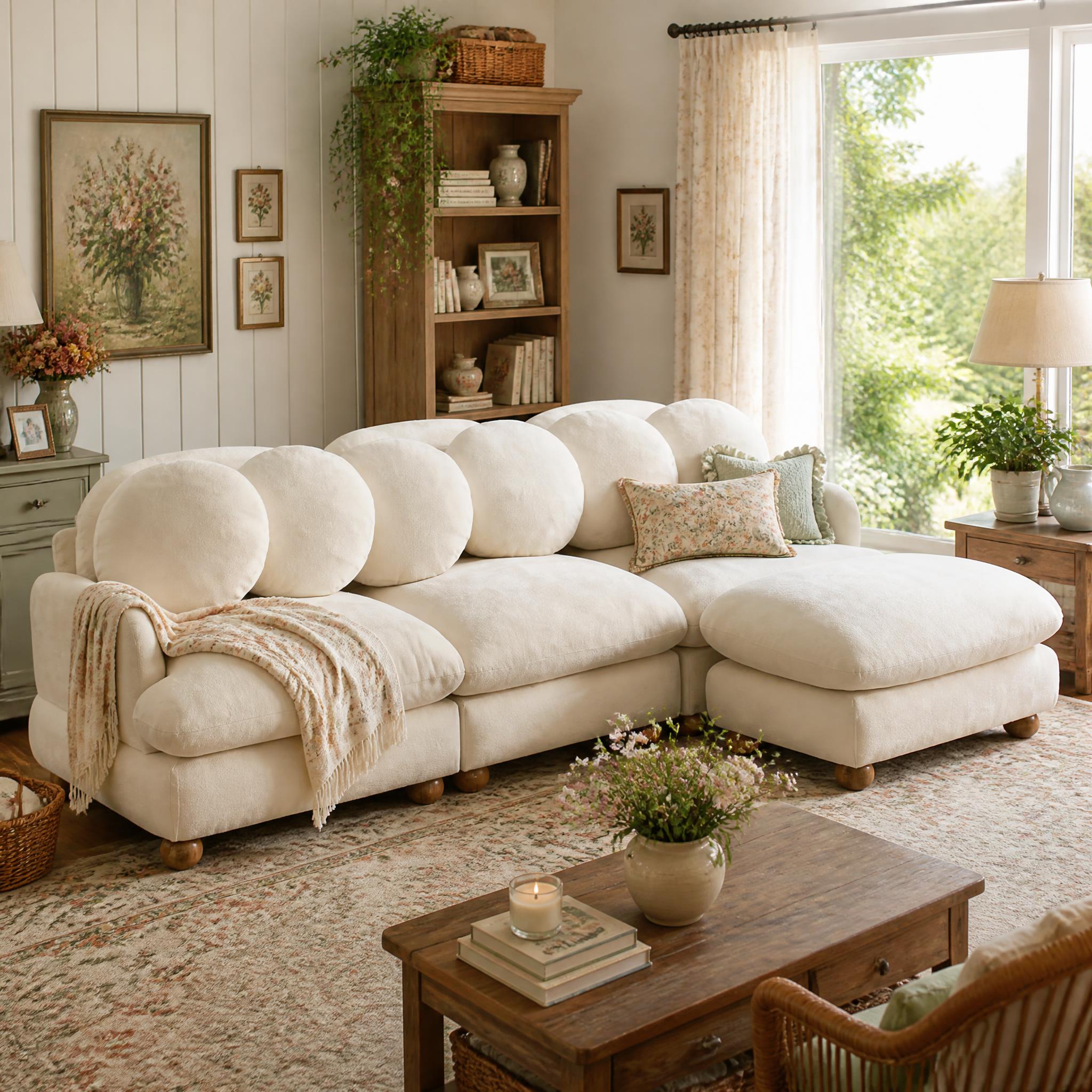 Montclair 95" Modular L-Shaped Chenille Sectional Sofa with Ottoman