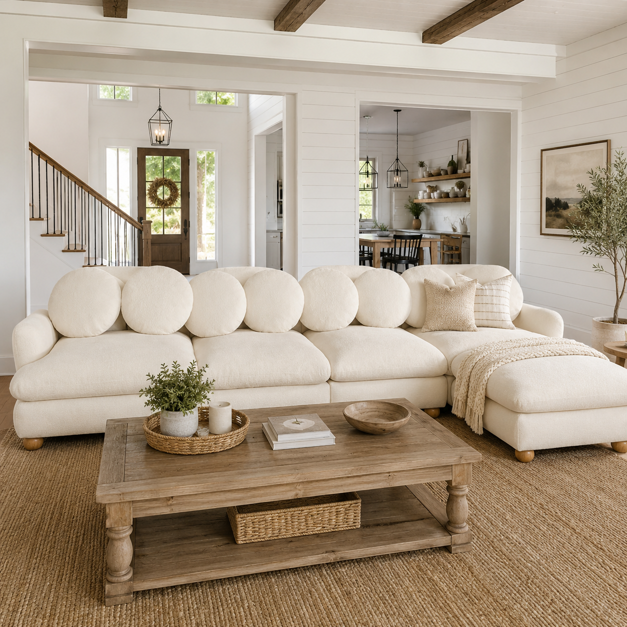 Montclair 123" Modular L-Shaped Chenille Sectional Sofa with Ottoman