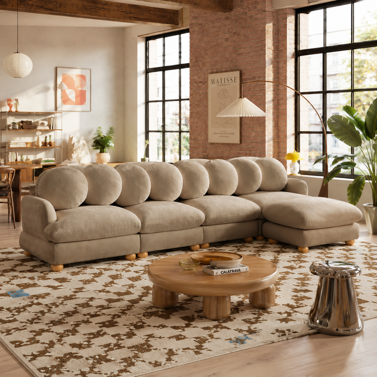 Montclair 123" Modular L-Shaped Chenille Sectional Sofa with Ottoman