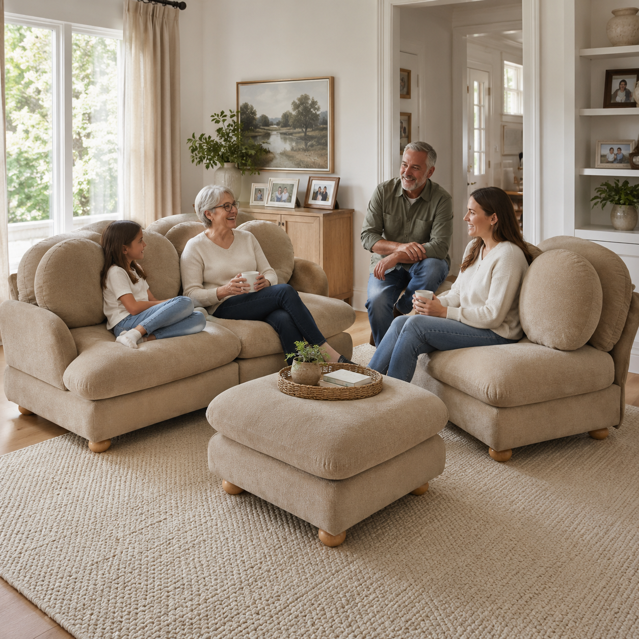 Montclair 95" Modular L-Shaped Chenille Sectional Sofa with Ottoman