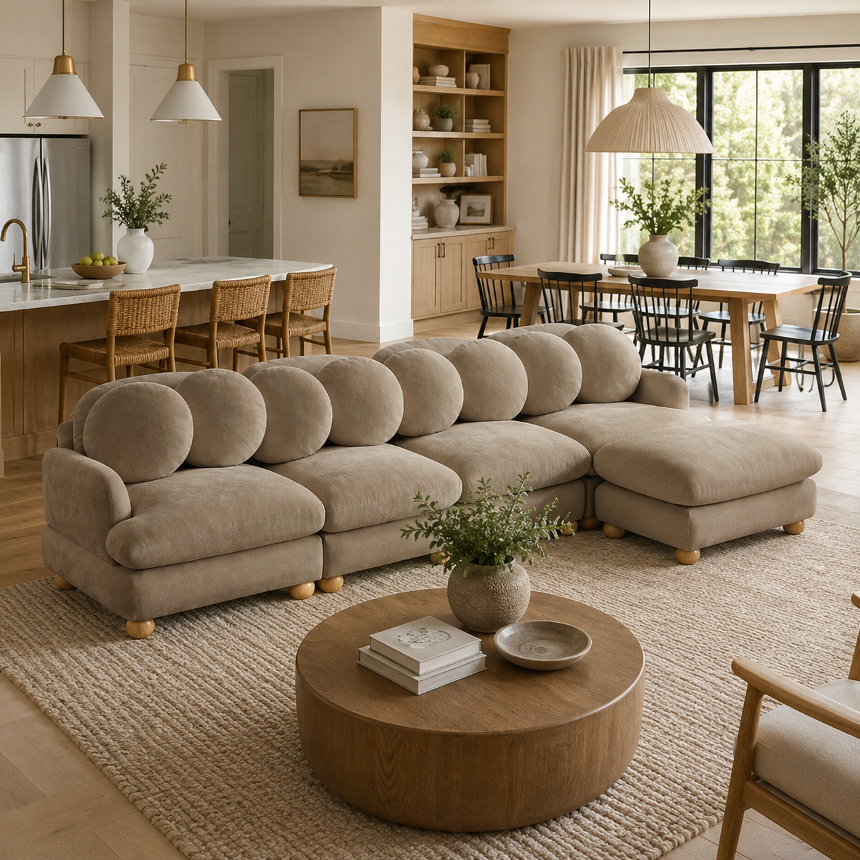 Montclair 123" Modular L-Shaped Chenille Sectional Sofa with Ottoman