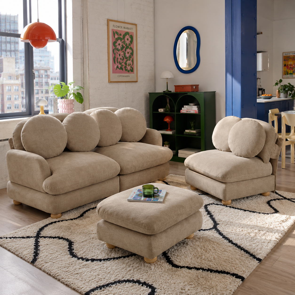 Montclair 95" Modular L-Shaped Chenille Sectional Sofa with Ottoman