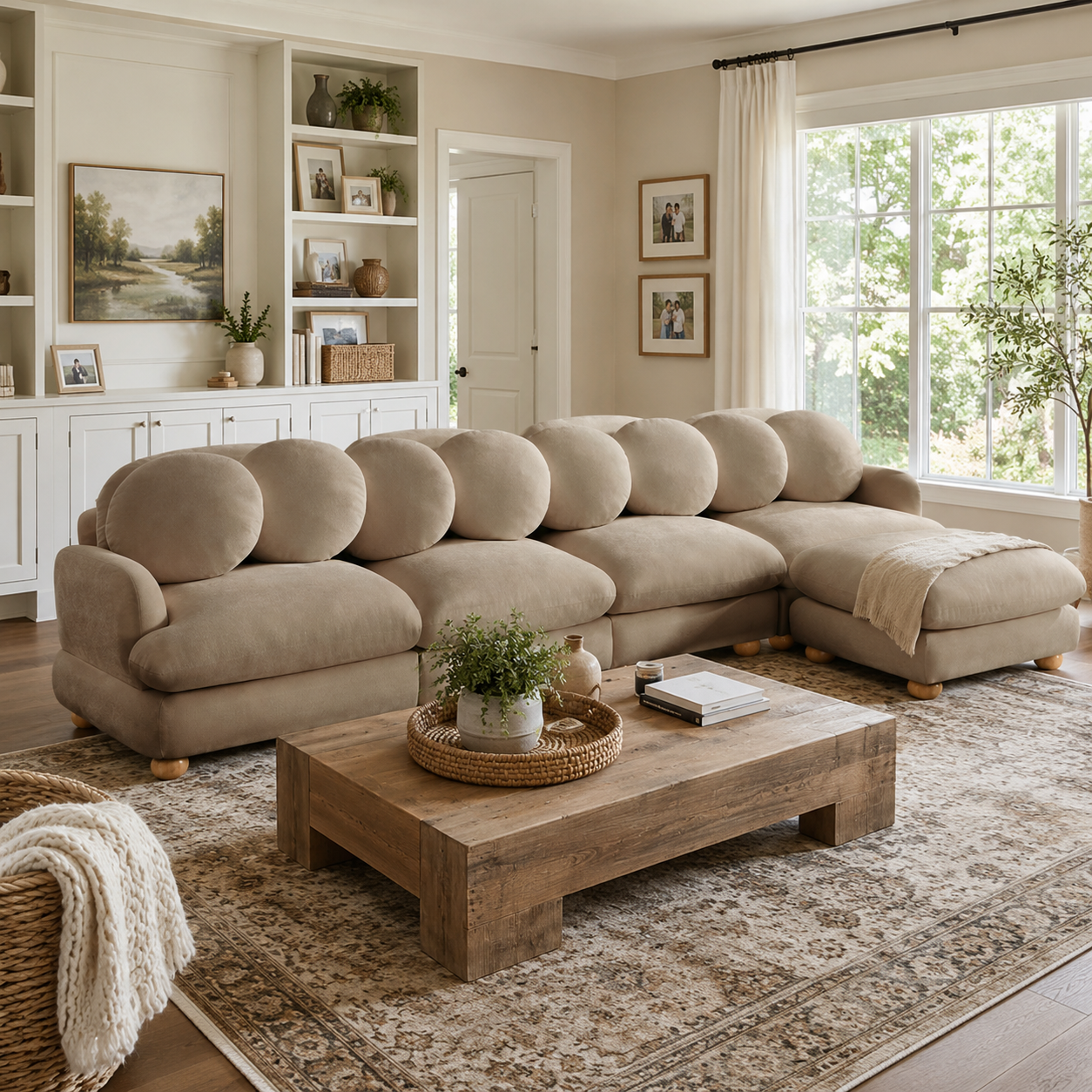 Montclair 123" Modular L-Shaped Chenille Sectional Sofa with Ottoman