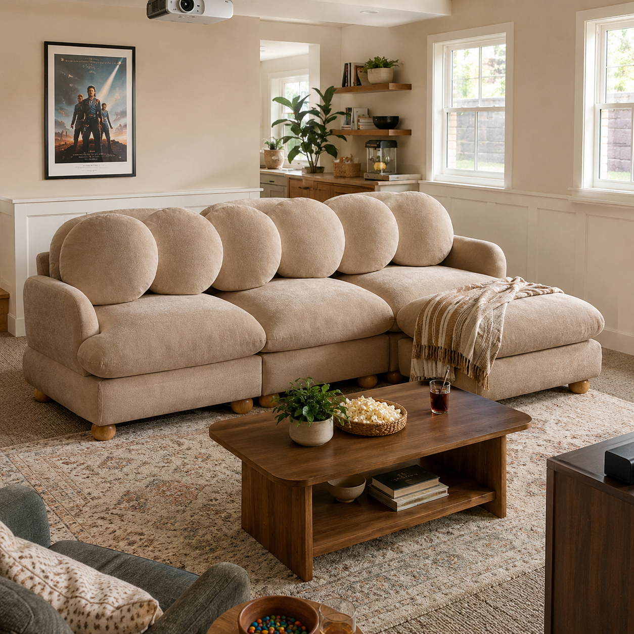 Montclair 95" Modular L-Shaped Chenille Sectional Sofa with Ottoman