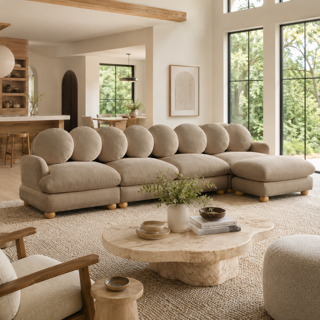 Montclair 123" Modular L-Shaped Chenille Sectional Sofa with Ottoman