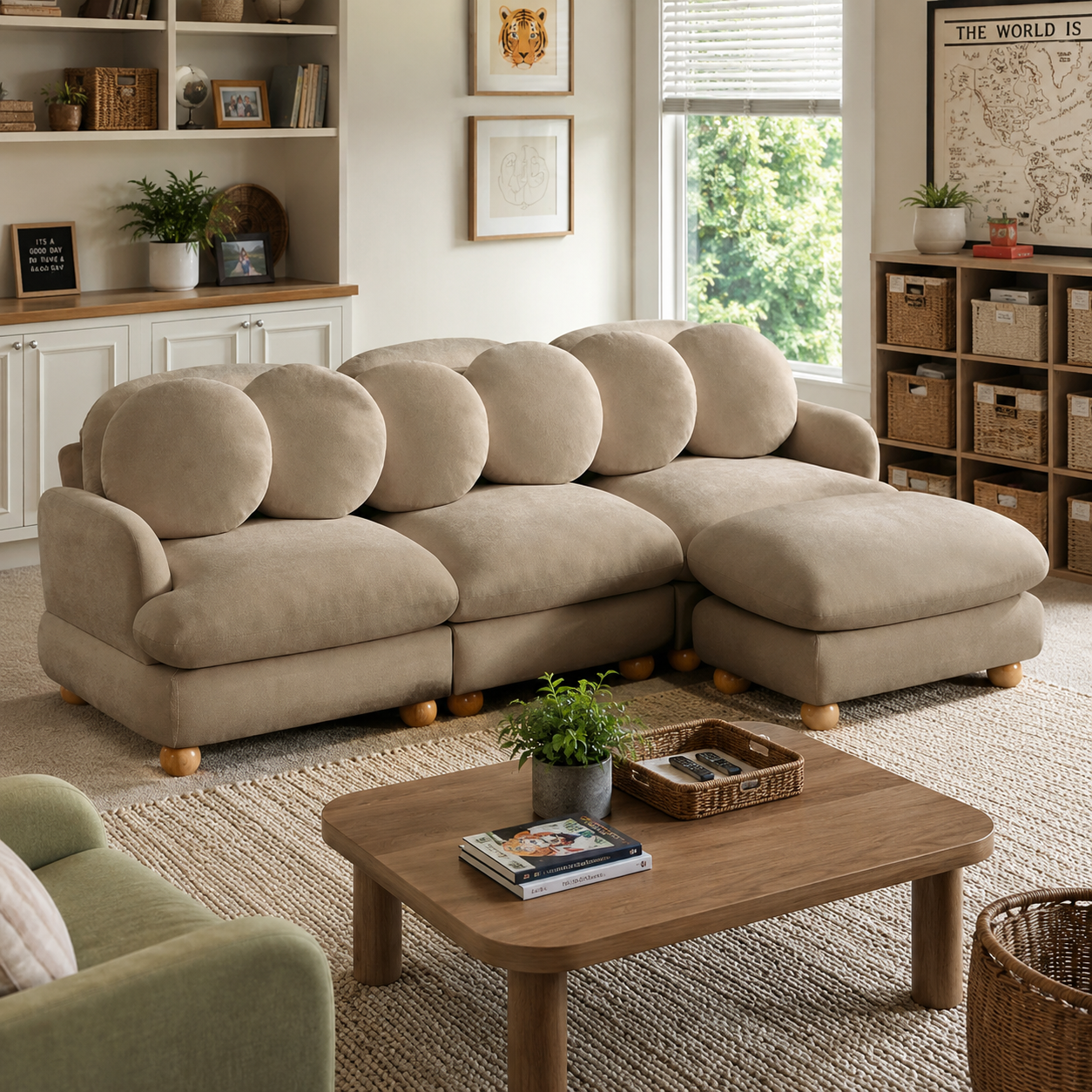 Montclair 95" Modular L-Shaped Chenille Sectional Sofa with Ottoman