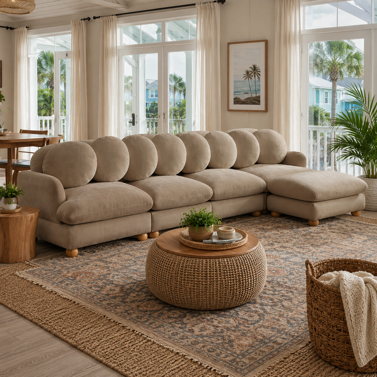 Montclair 123" Modular L-Shaped Chenille Sectional Sofa with Ottoman