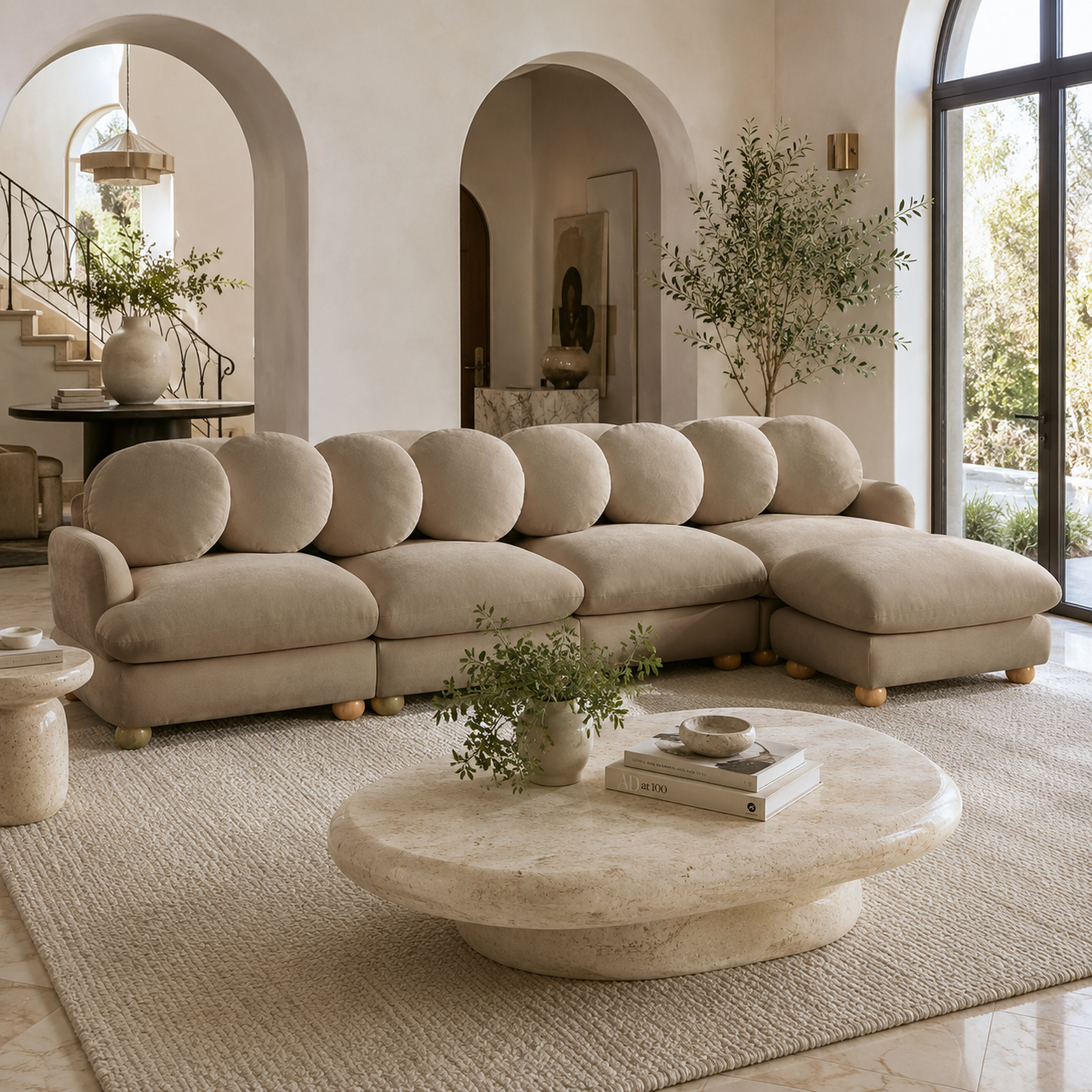 Montclair 123" Modular L-Shaped Chenille Sectional Sofa with Ottoman