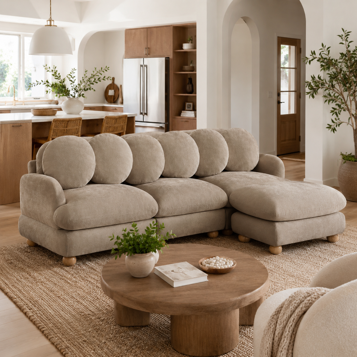 Montclair 95" Modular L-Shaped Chenille Sectional Sofa with Ottoman