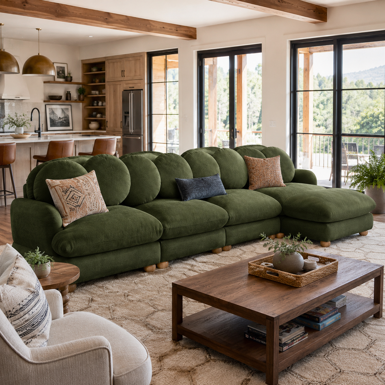 Montclair 123" Modular L-Shaped Chenille Sectional Sofa with Ottoman