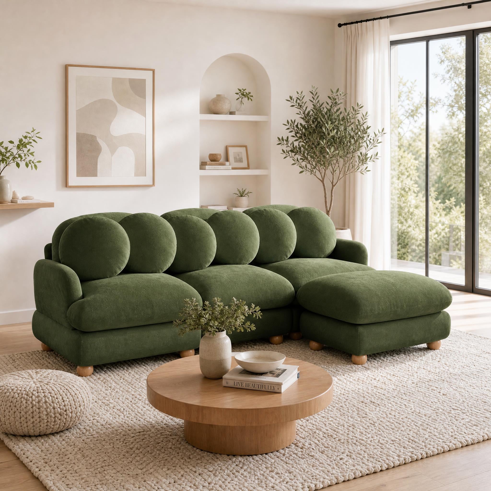 Montclair 95" Modular L-Shaped Chenille Sectional Sofa with Ottoman