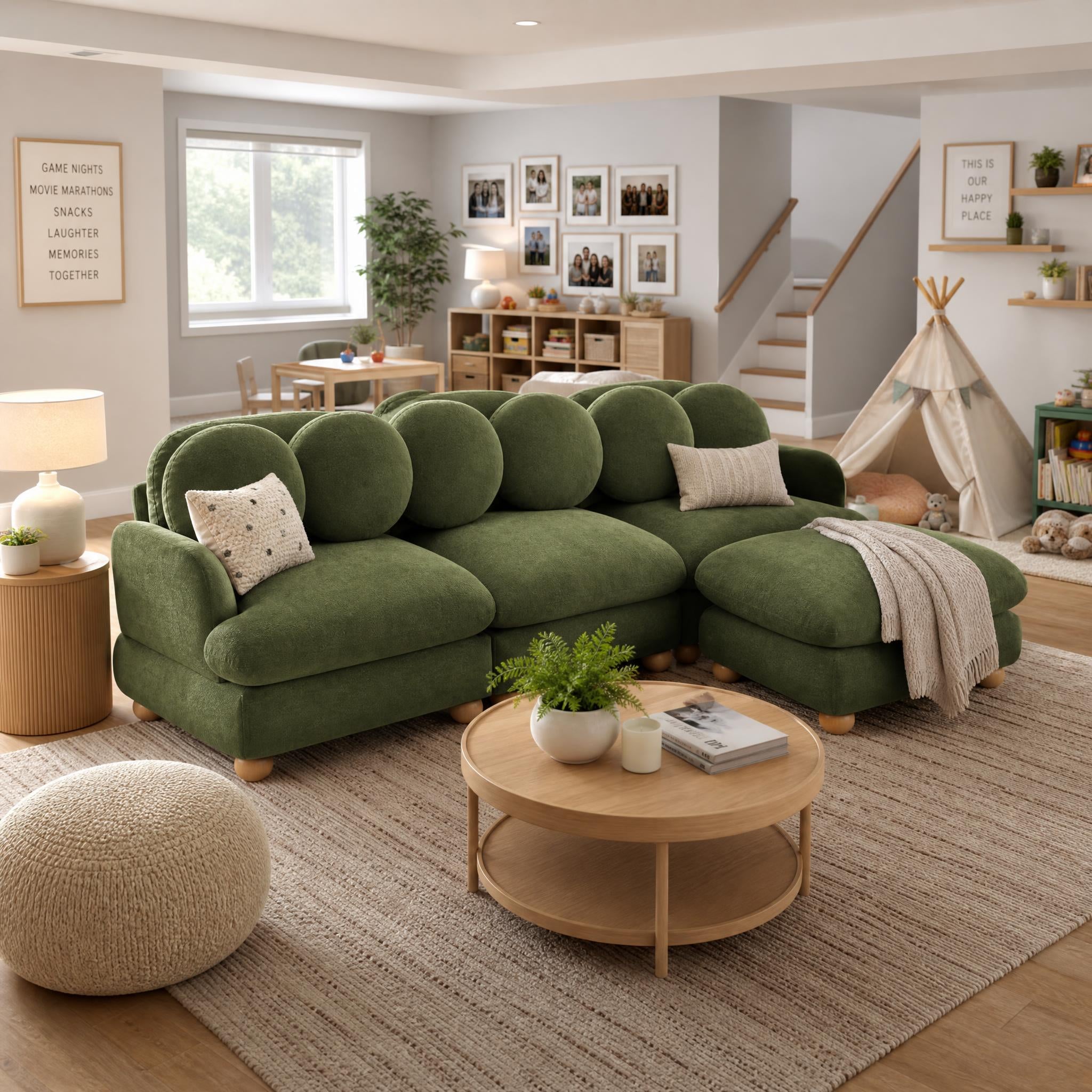Montclair 95" Modular L-Shaped Chenille Sectional Sofa with Ottoman