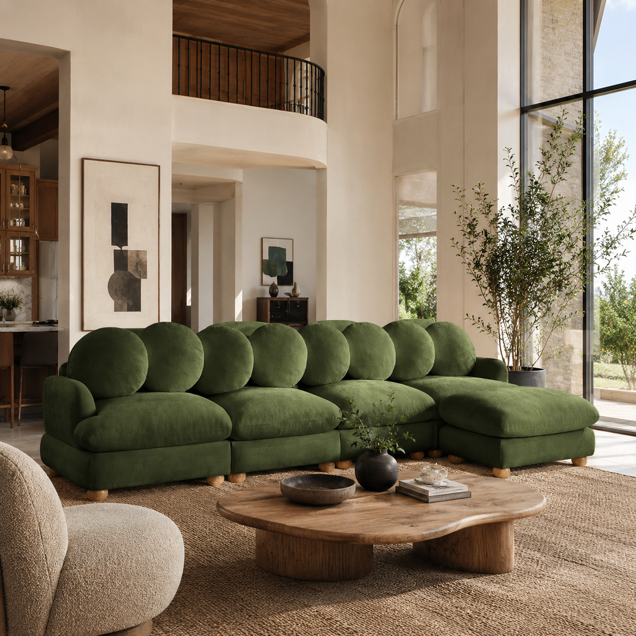 Montclair 123" Modular L-Shaped Chenille Sectional Sofa with Ottoman