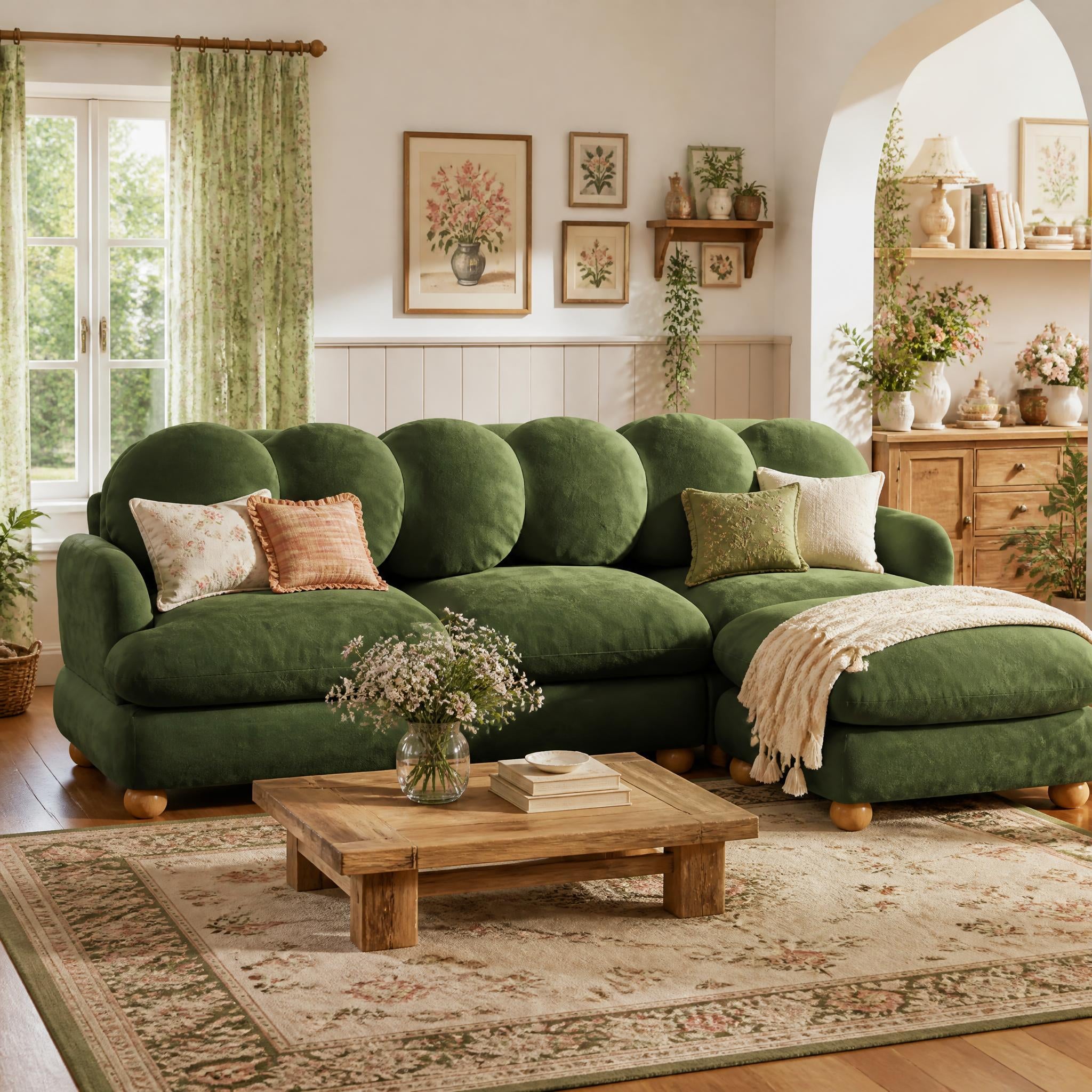 Montclair 95" Modular L-Shaped Chenille Sectional Sofa with Ottoman