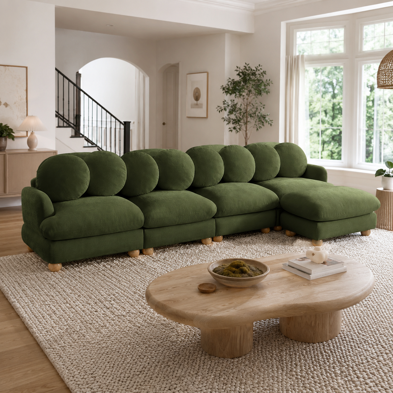 Montclair 123" Modular L-Shaped Chenille Sectional Sofa with Ottoman