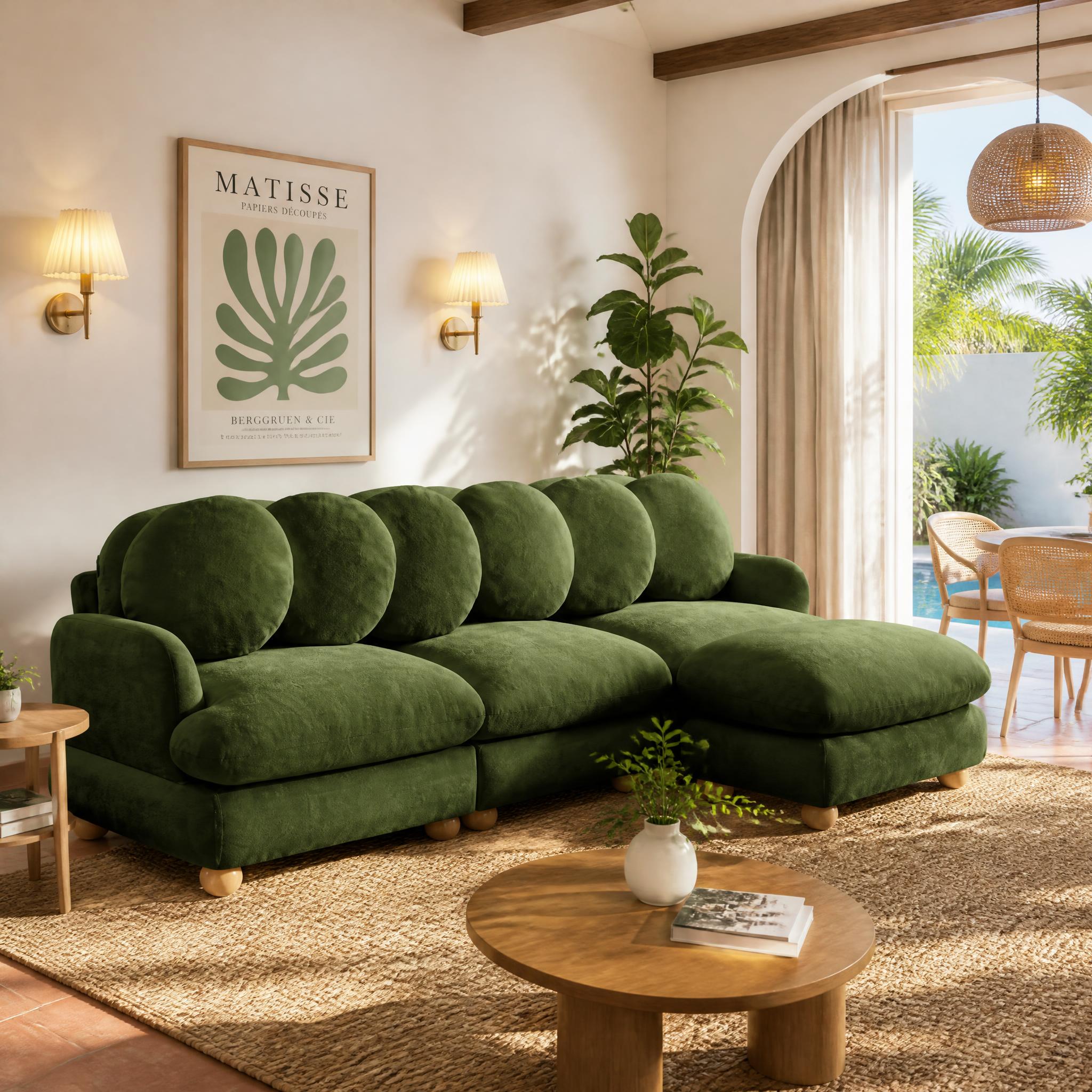 Montclair 95" Modular L-Shaped Chenille Sectional Sofa with Ottoman