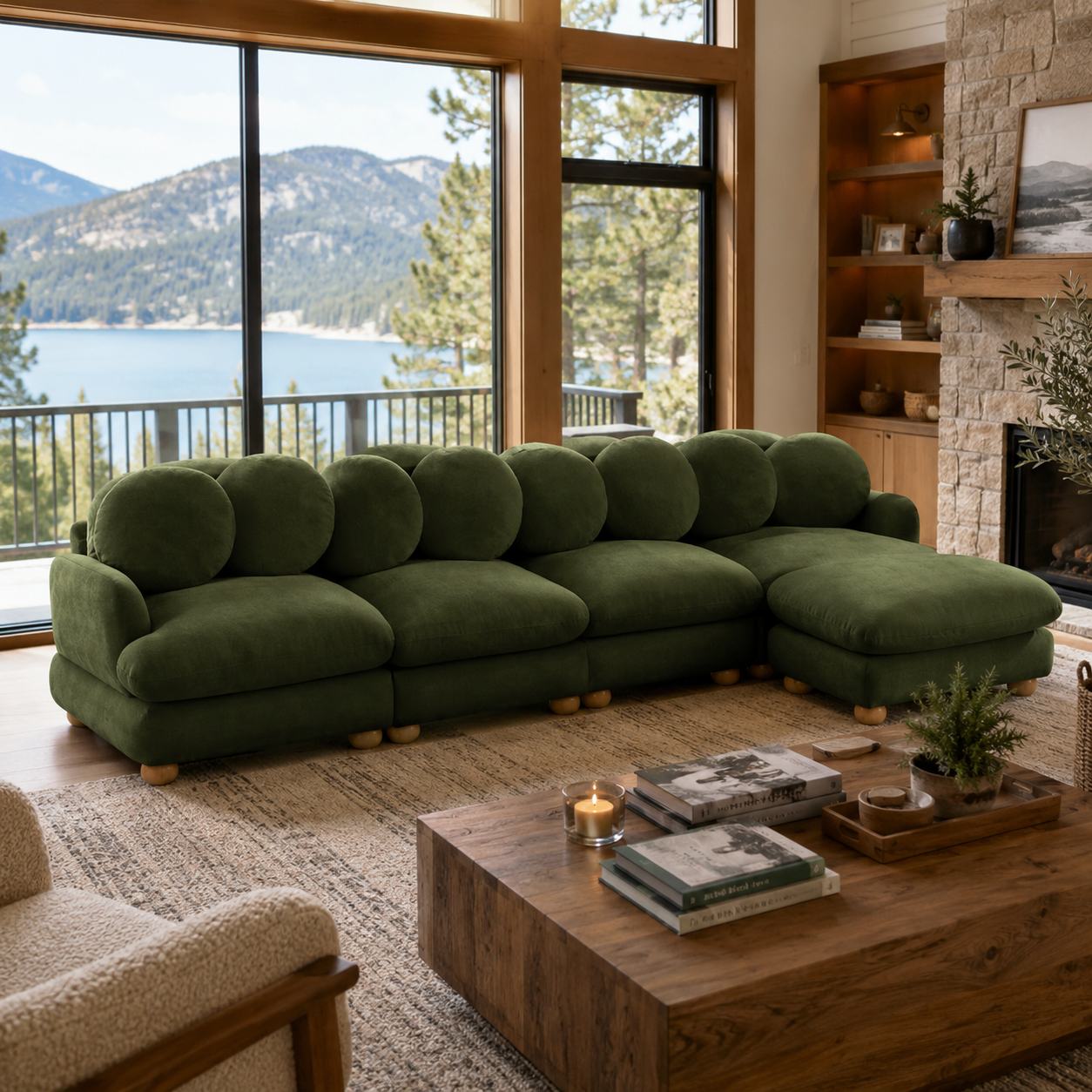 Montclair 123" Modular L-Shaped Chenille Sectional Sofa with Ottoman