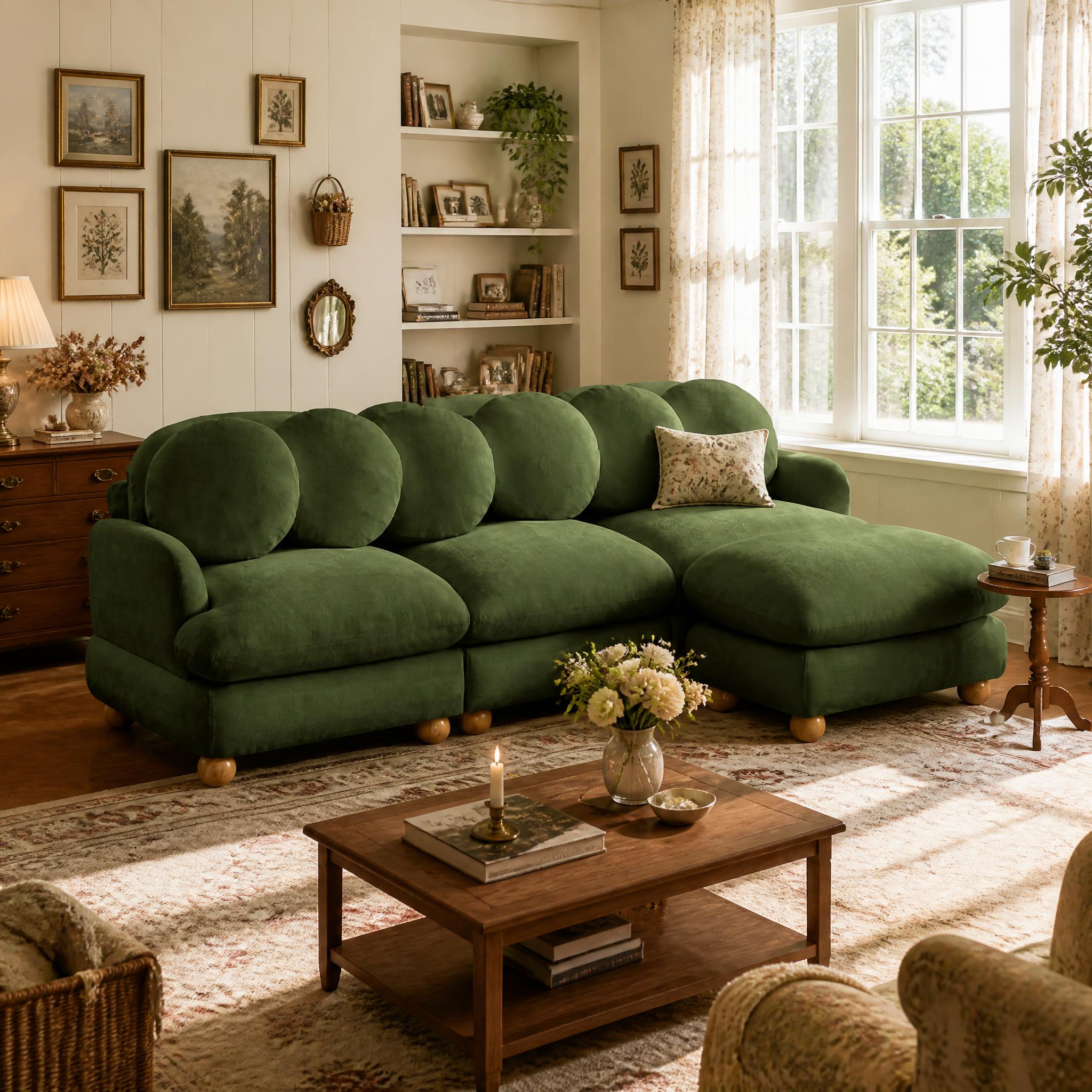 Montclair 95" Modular L-Shaped Chenille Sectional Sofa with Ottoman