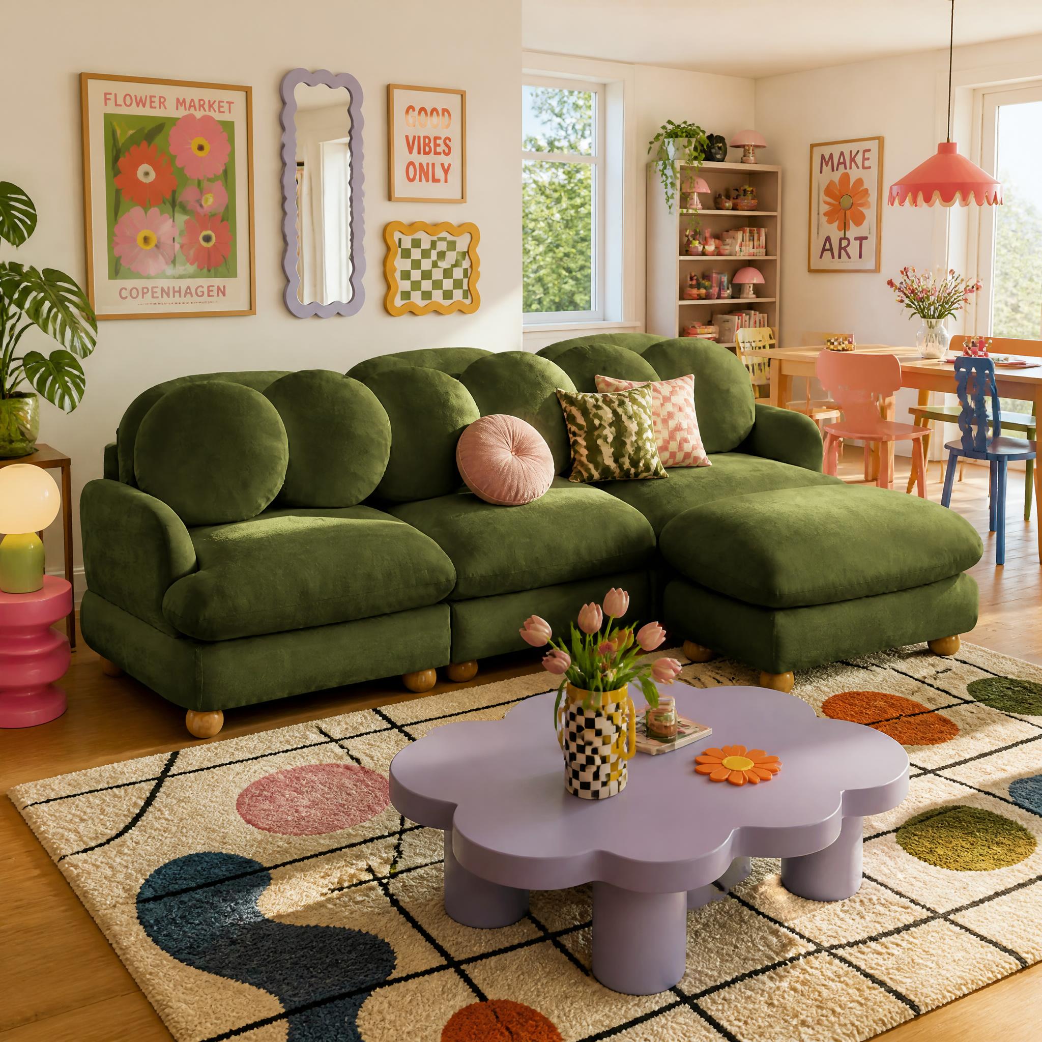 Montclair 95" Modular L-Shaped Chenille Sectional Sofa with Ottoman