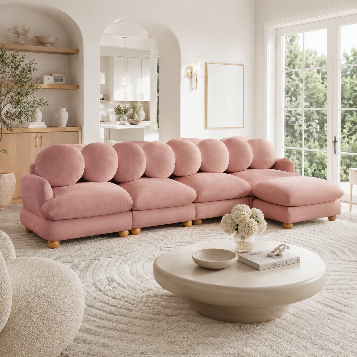 Montclair 123" Modular L-Shaped Chenille Sectional Sofa with Ottoman