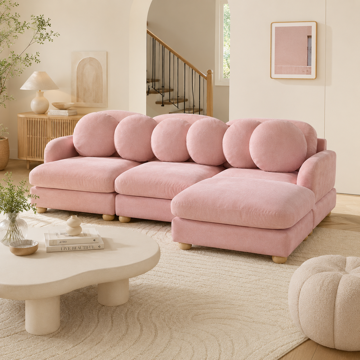 Montclair 95" Modular L-Shaped Chenille Sectional Sofa with Ottoman